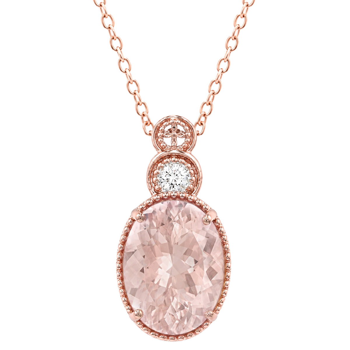 Gems en Vogue 18K Palladium Silver 8.04ctw Morganite & White Zircon Pendant