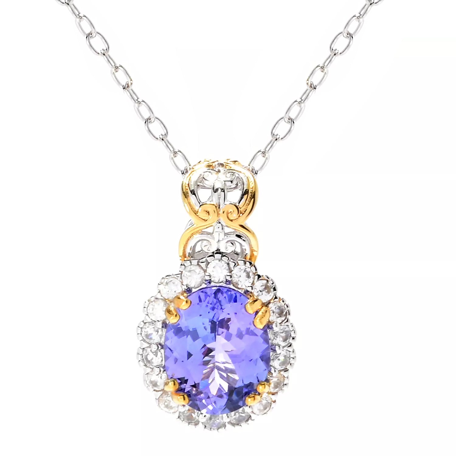 Gems en Vogue 2.96ctw Tanzanite & White Zircon Halo Pendant