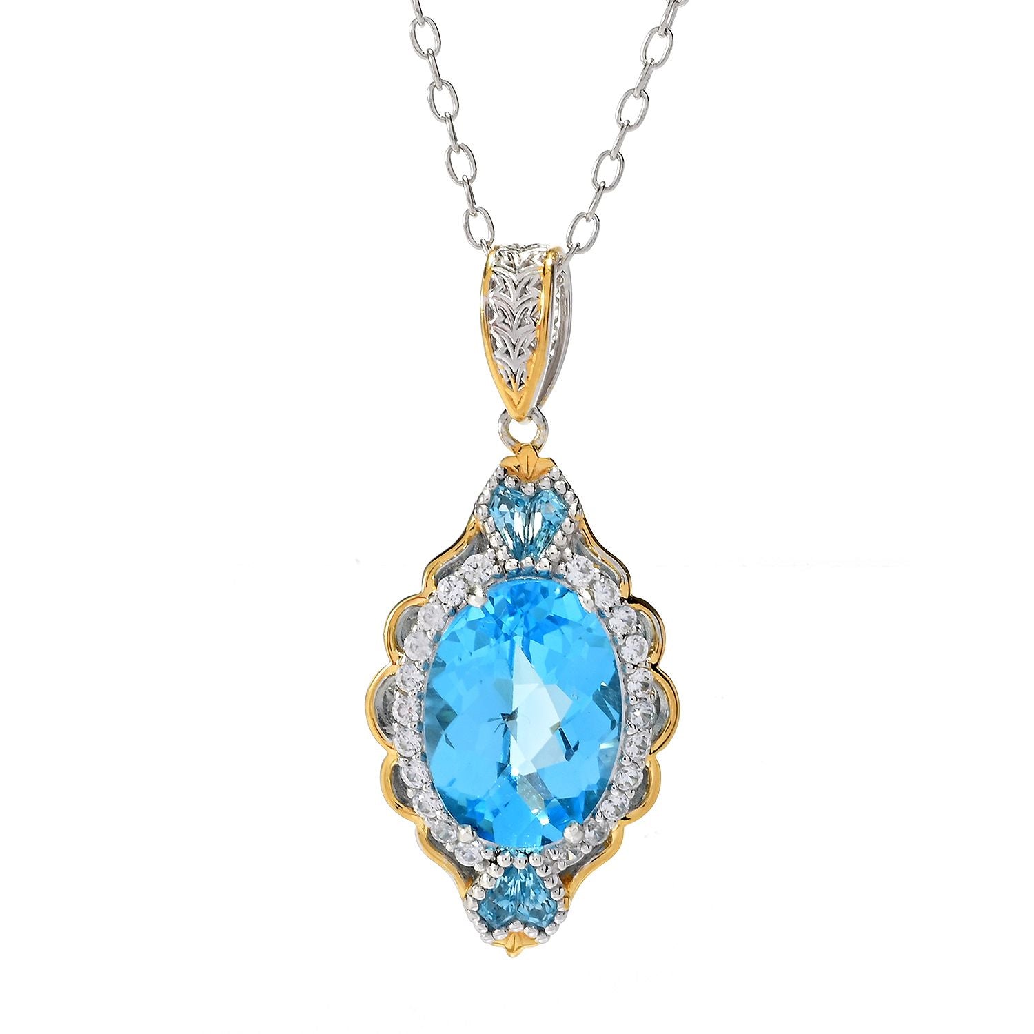 Gems en Vogue 8.14ctw Swiss Blue Topaz & White Zircon Pendant