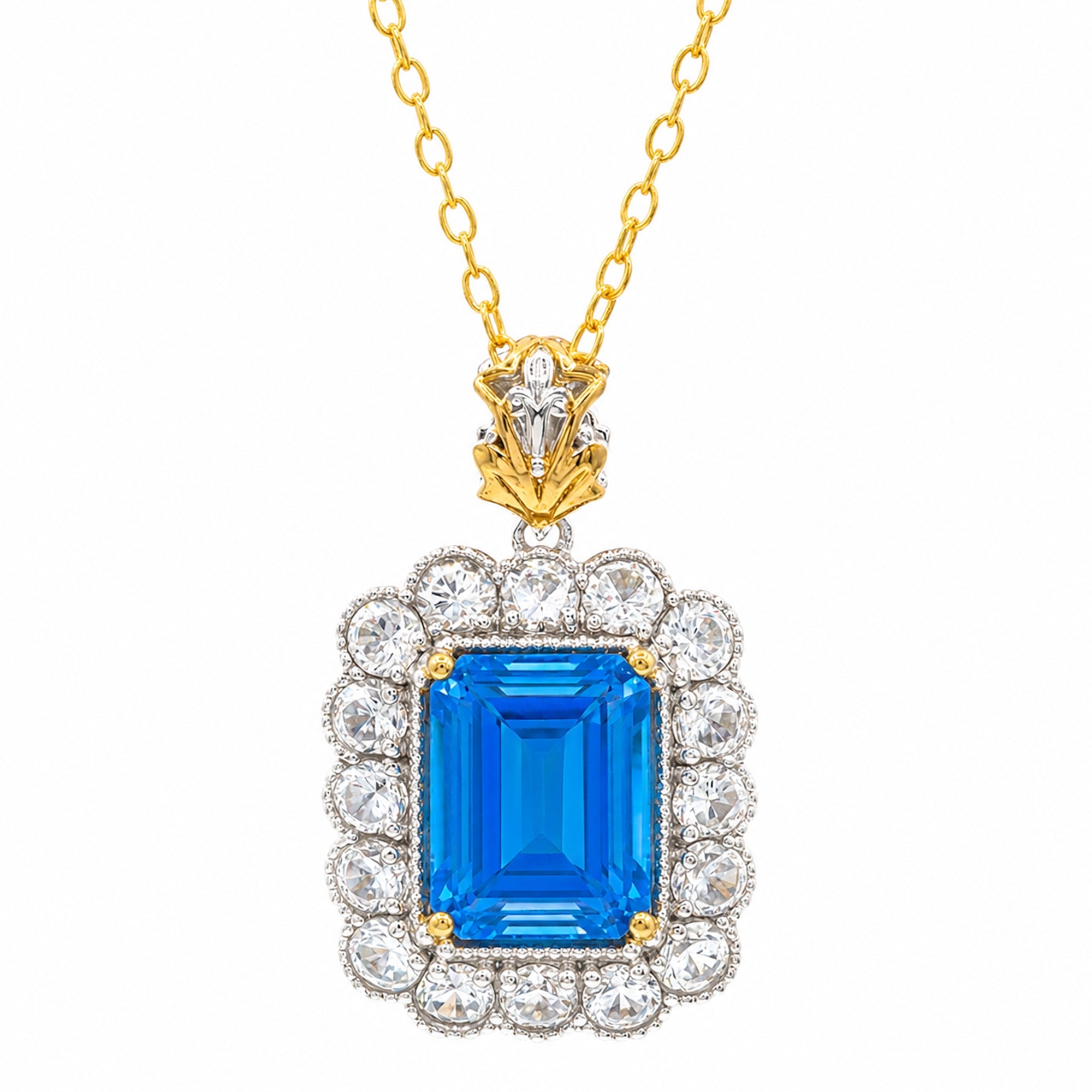 Gems en Vogue 24K Palladium Silver 13.88ctw Kashmir Blue Topaz & White Zircon Halo Pendant
