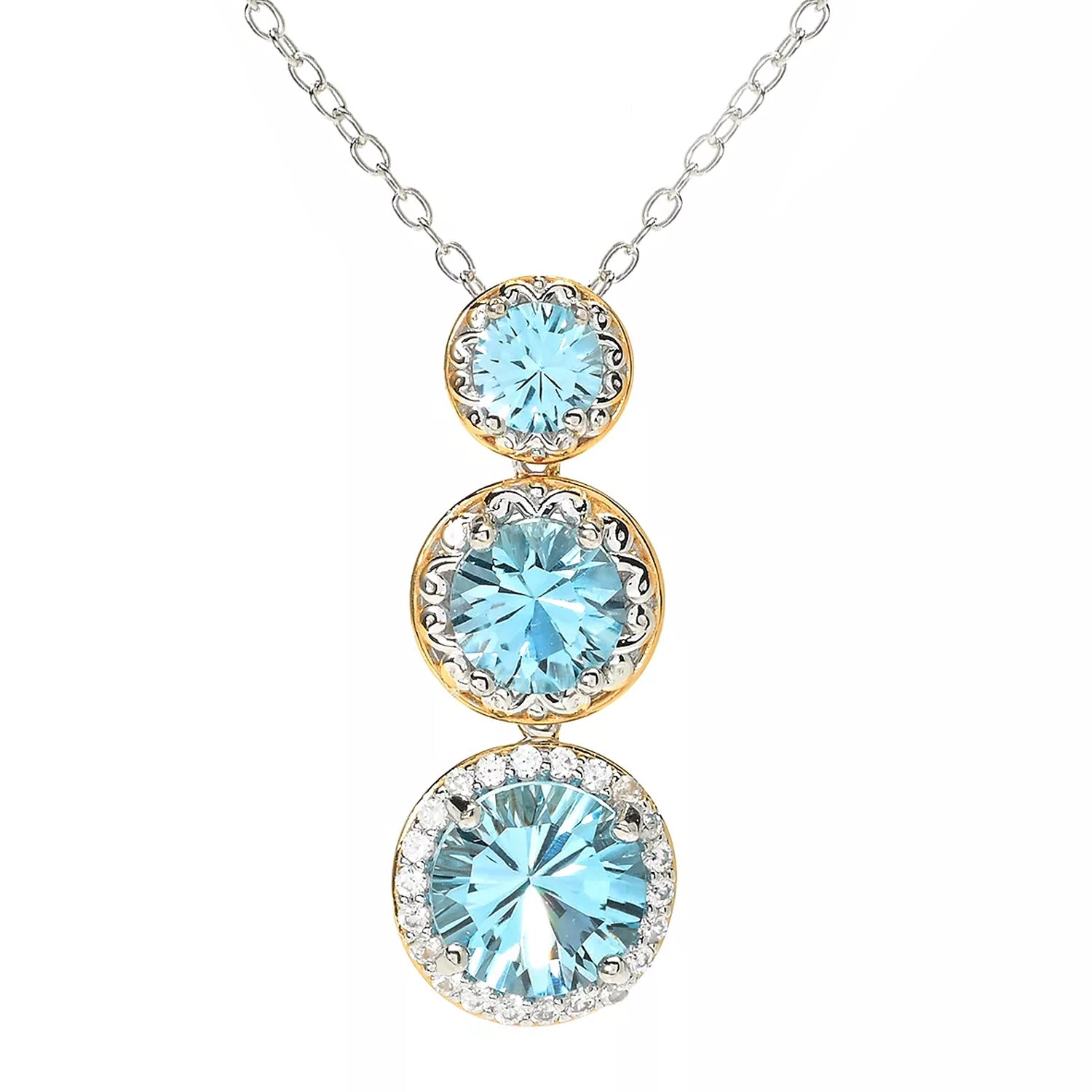 Gems en Vogue 8.23ctw Millennium Cut Blue Topaz & White Zircon Pendant