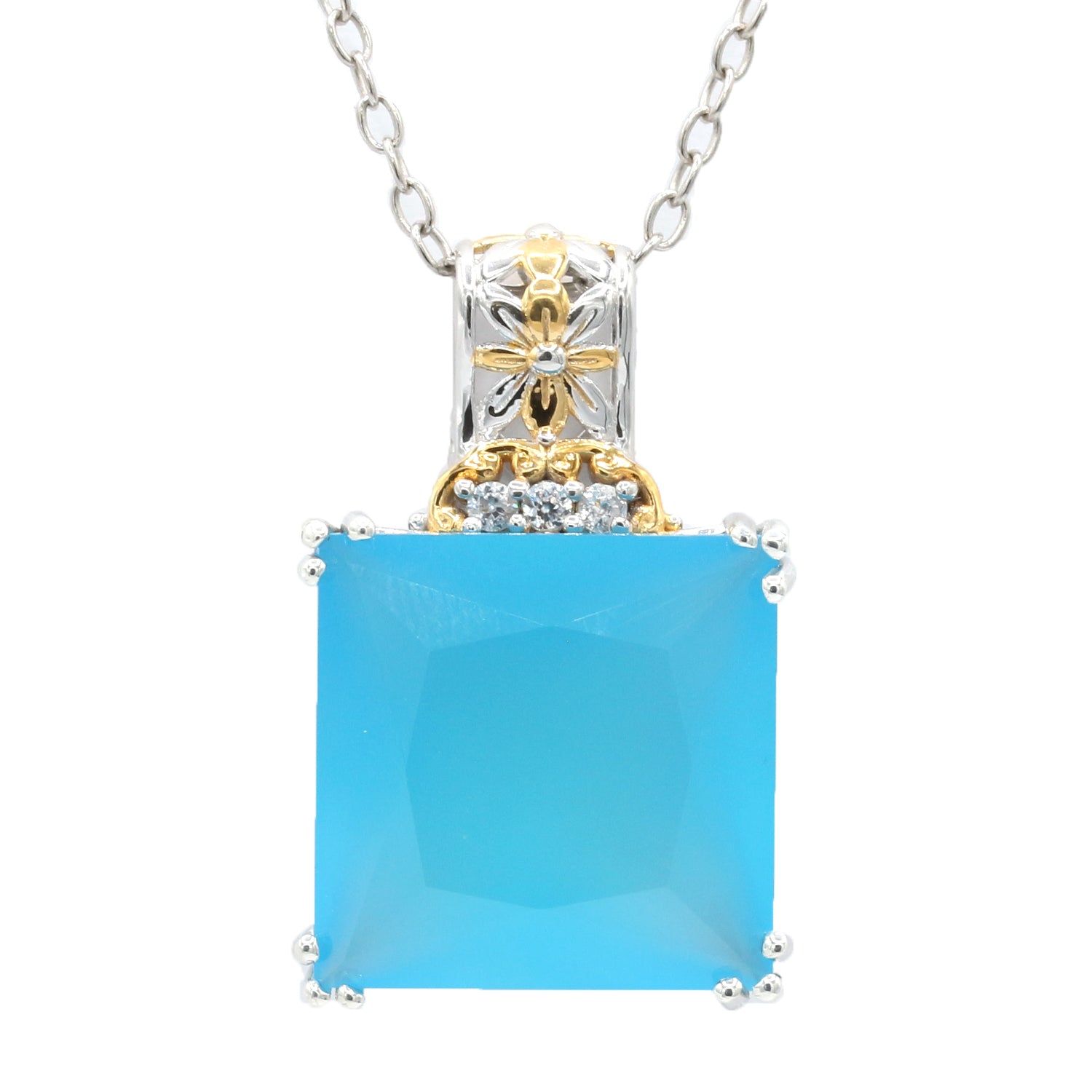 Gems en Vogue Blue Chalcedony & White Zircon Pendant