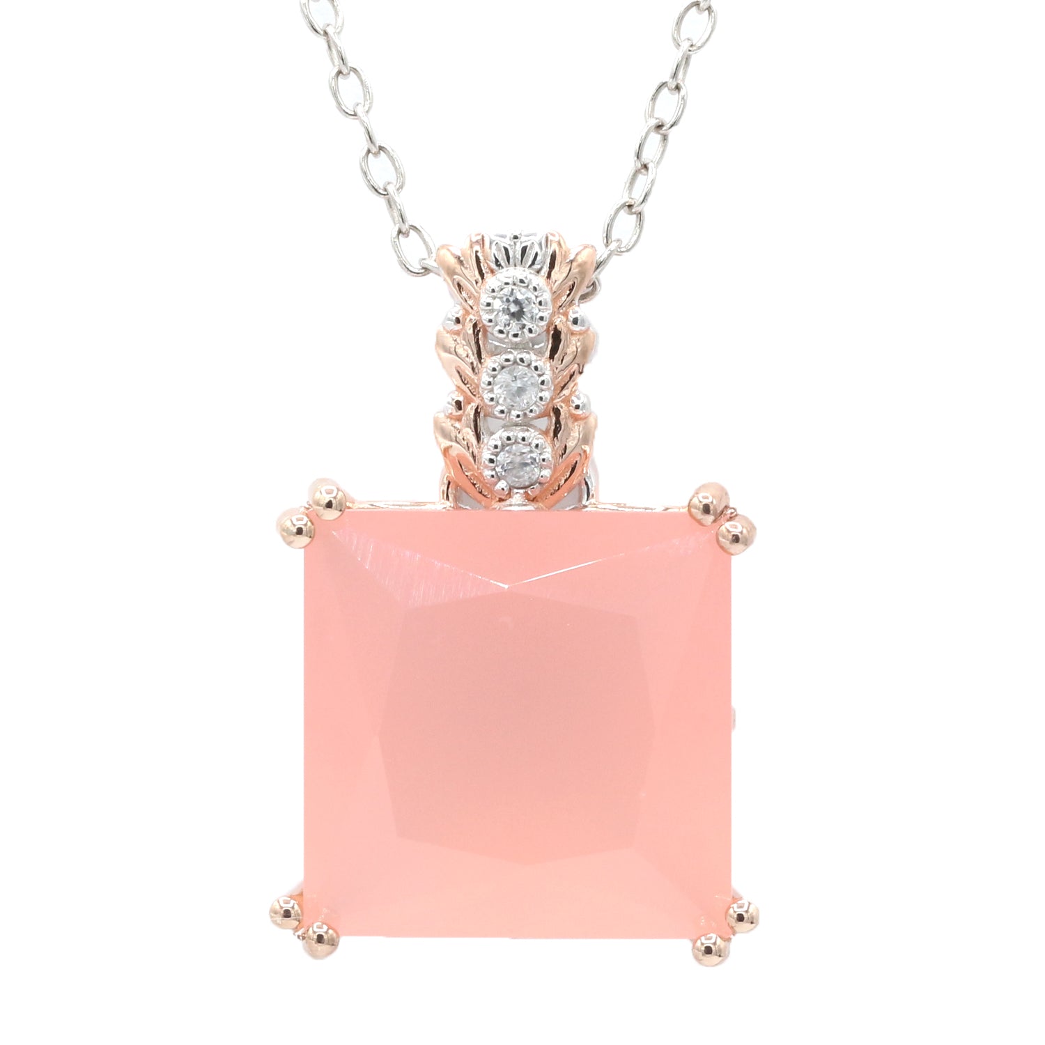Gems en Vogue Princess Cut Pink Chalcedony & White Zircon Pendant