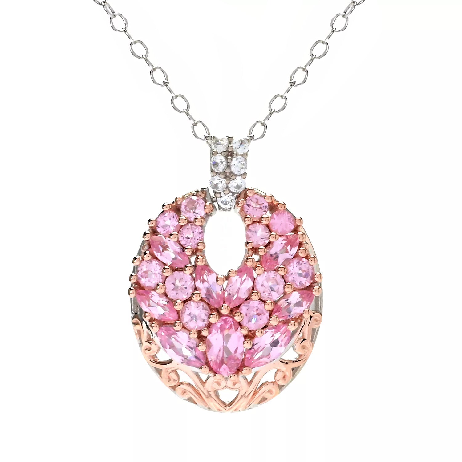 Gems en Vogue 1.90ctw Tanzanian Pink Spinel & White Zircon Cluster Pendant
