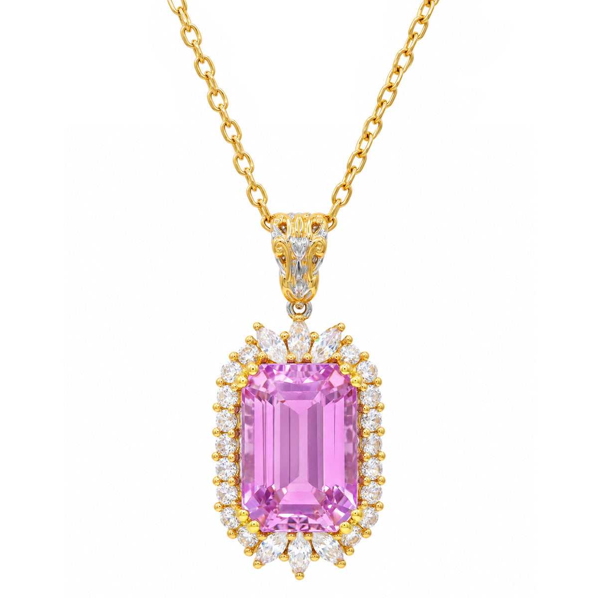 Gems en Vogue One-of-a-Kind 24K Palladium Silver 11.59ctw Pink Kunzite & White Zircon Halo Pendant