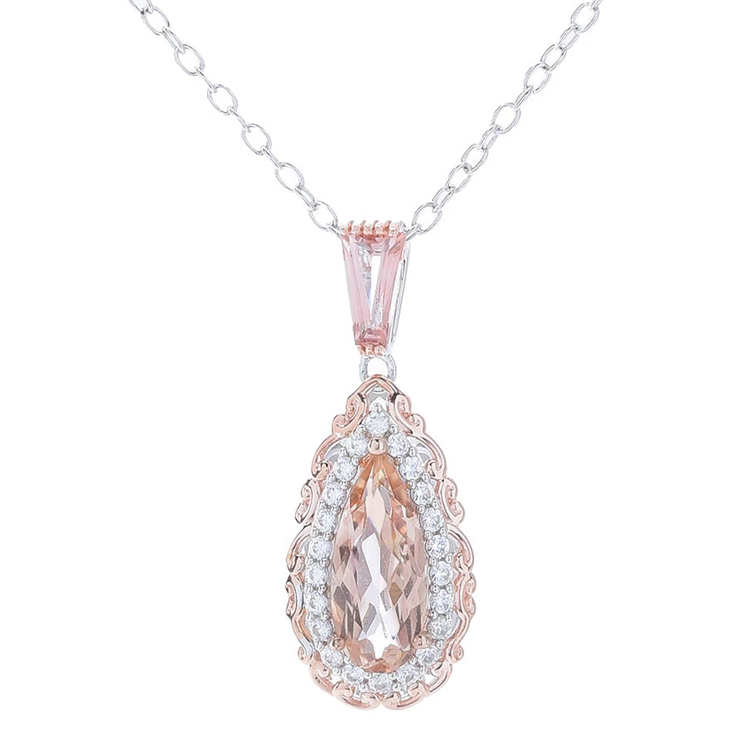 Gems en Vogue 3.77ctw Morganite Color Topaz & White Zircon Halo Pendant