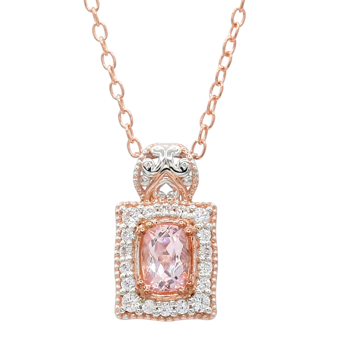 Gems en Vogue 18K Palladium Silver 1.27ctw Morganite & White Zircon Pendant