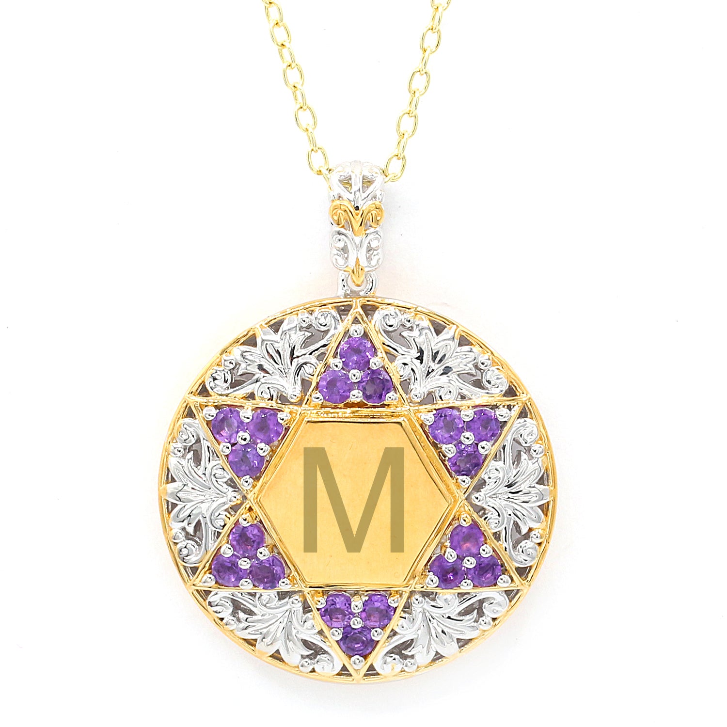 Gems en Vogue Personalized Collection 1.08ctw African Amethyst Star of David Initial Pendant