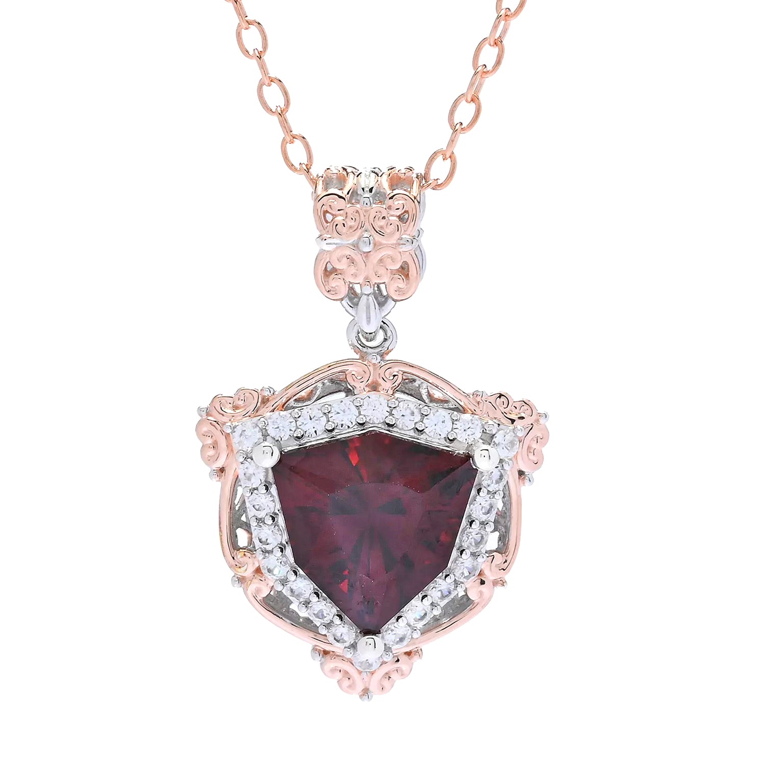 Gems en Vogue 5.17ctw Trillion Cut Red Garnet & White Zircon Pendant
