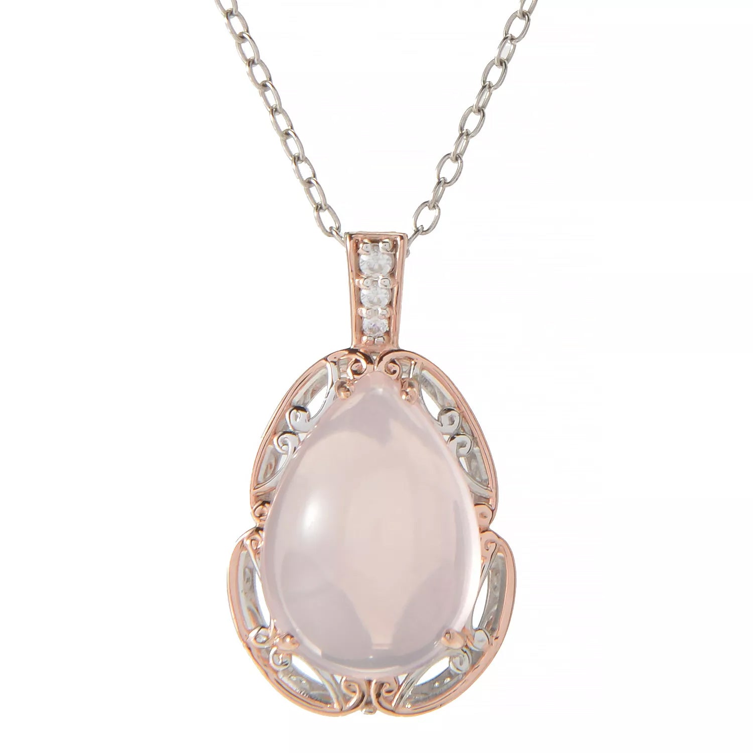 Gems en Vogue Rose Quartz & White Zircon Pendant
