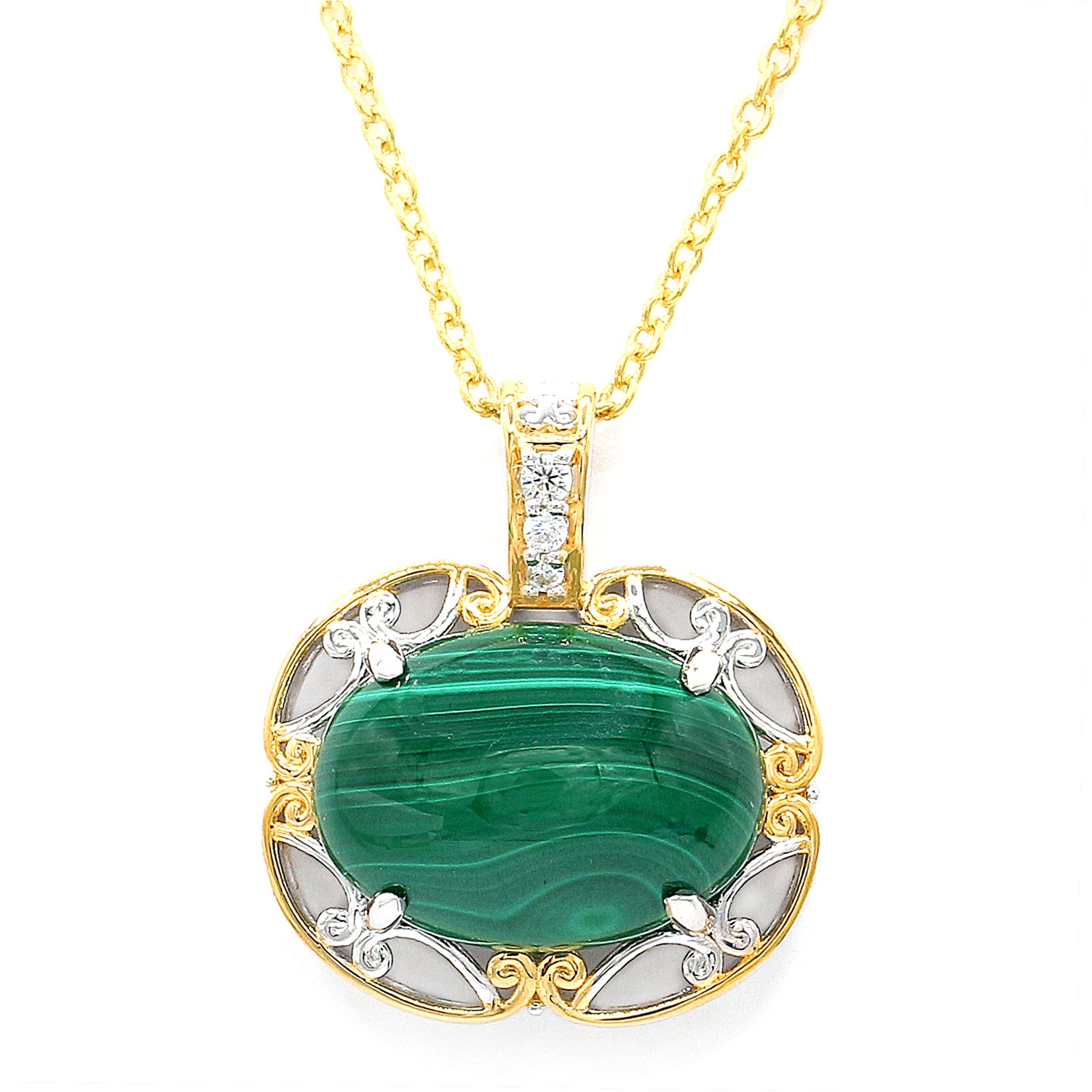 Gems en Vogue 24K Palladium Silver Malachite & White Zircon Pendant