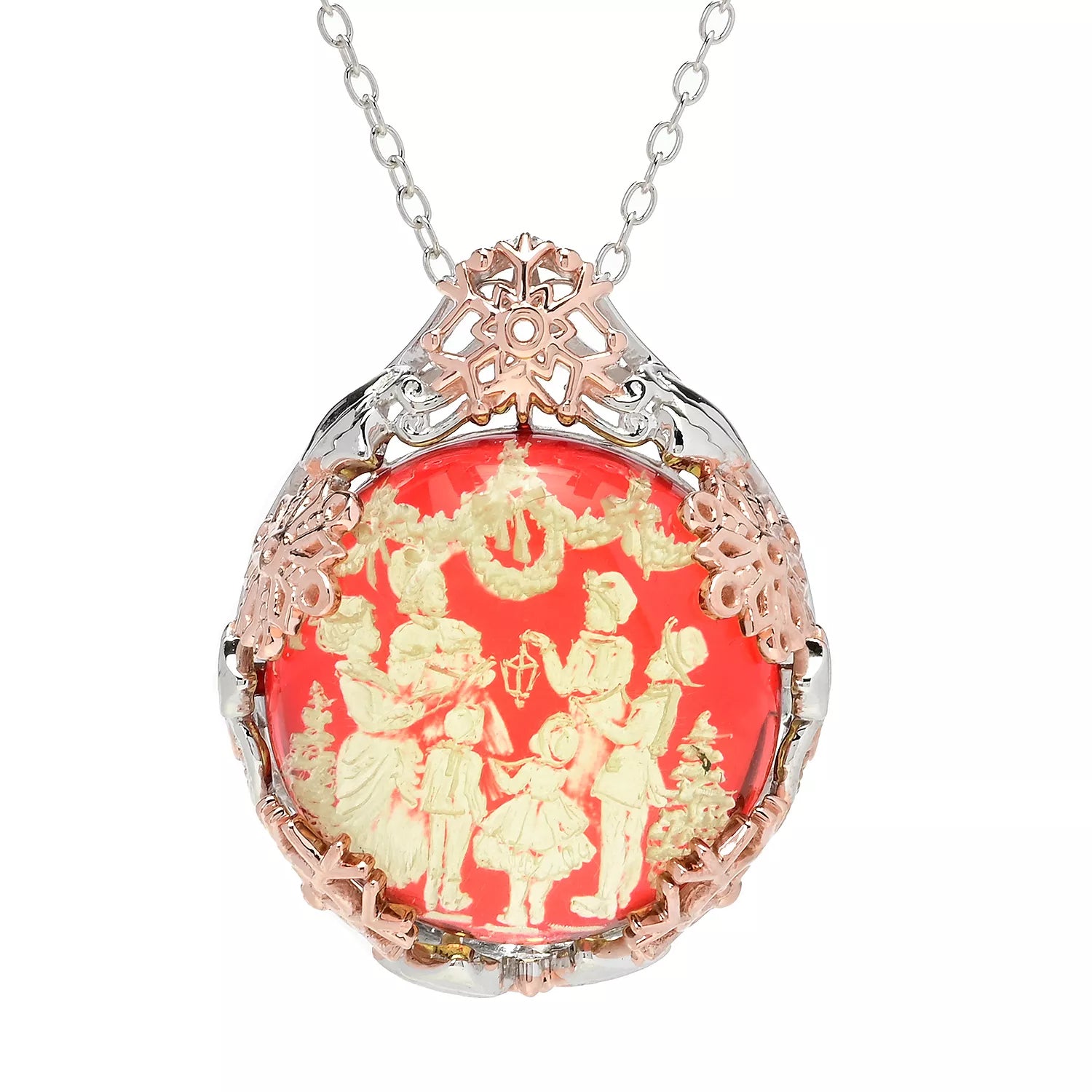 Gems en Vogue Carved Red Amber Christmas Carolers Pendant