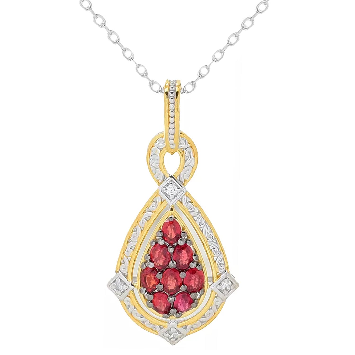 Gems en Vogue 1.80ctw Red Sapphire & White Zircon Pendant