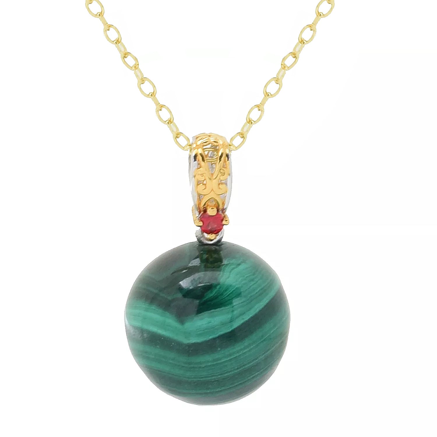 Gems en Vogue Malachite Bead & Red Sapphire Pendant