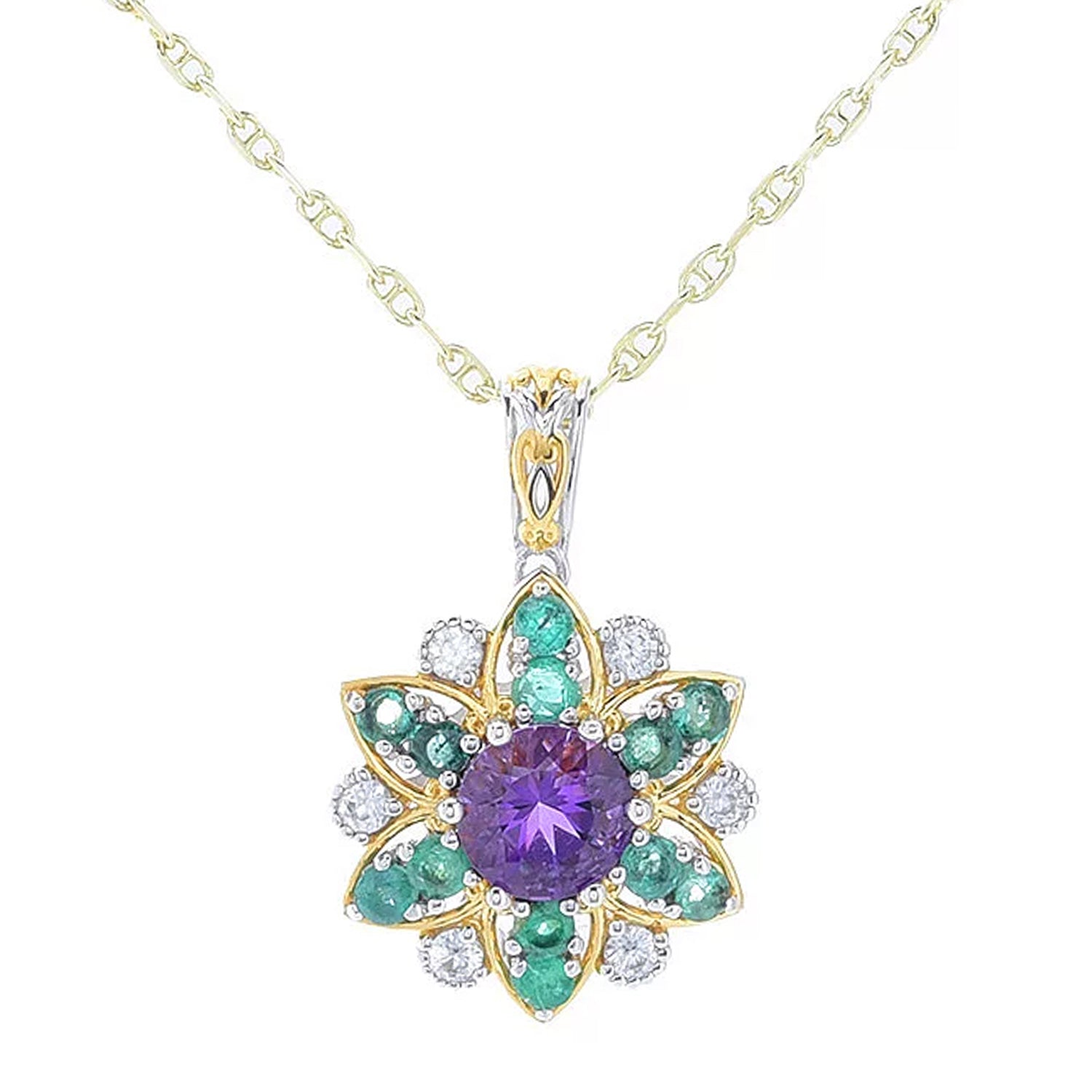 Gems en Vogue 3.25ctw African Amethyst, Grizzly Emerald & White Zircon Pendant