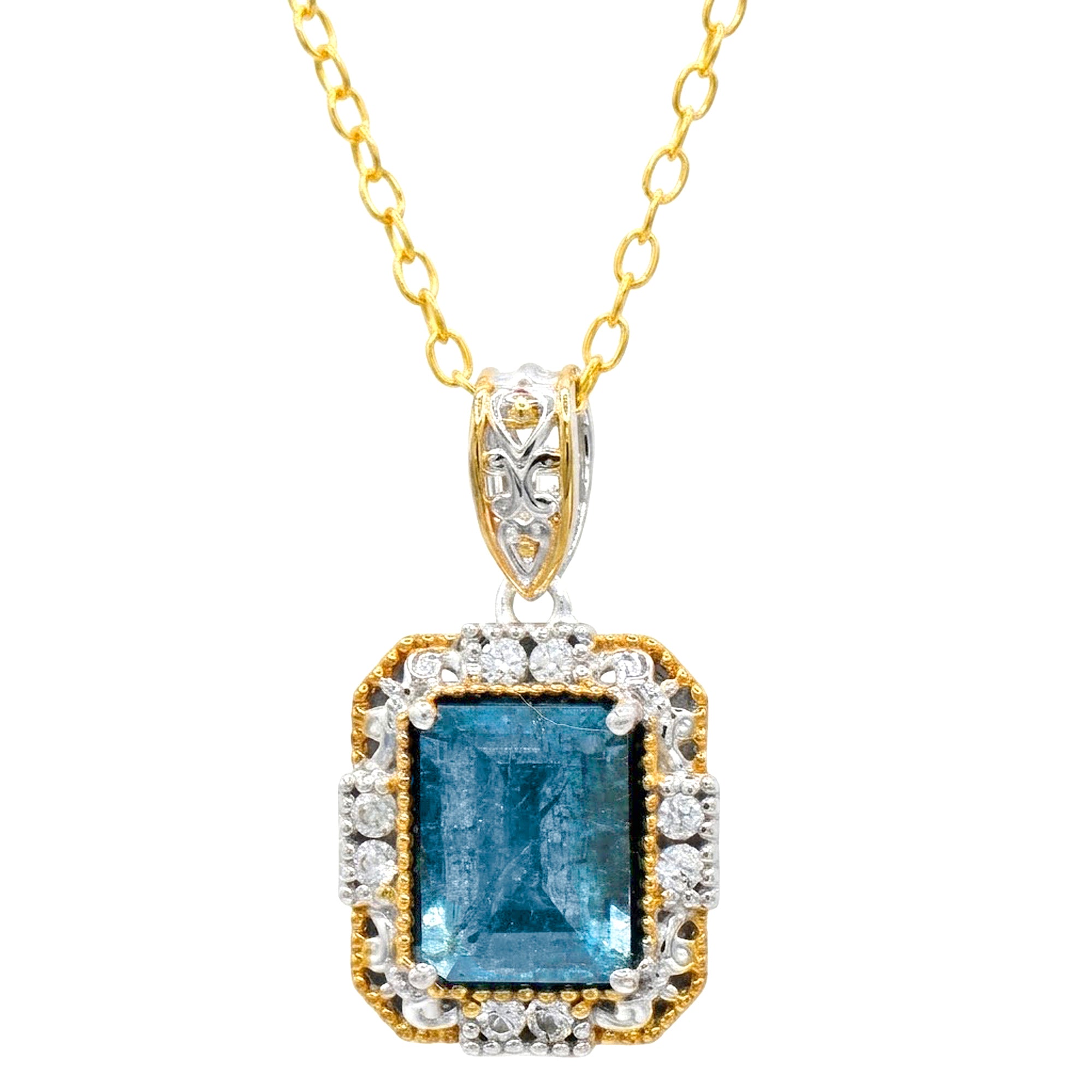 Gems en Vogue One-of-a-Kind 24K Palladium Silver 2.96ctw Tanzanian Aquamarine & White Zircon Pendant