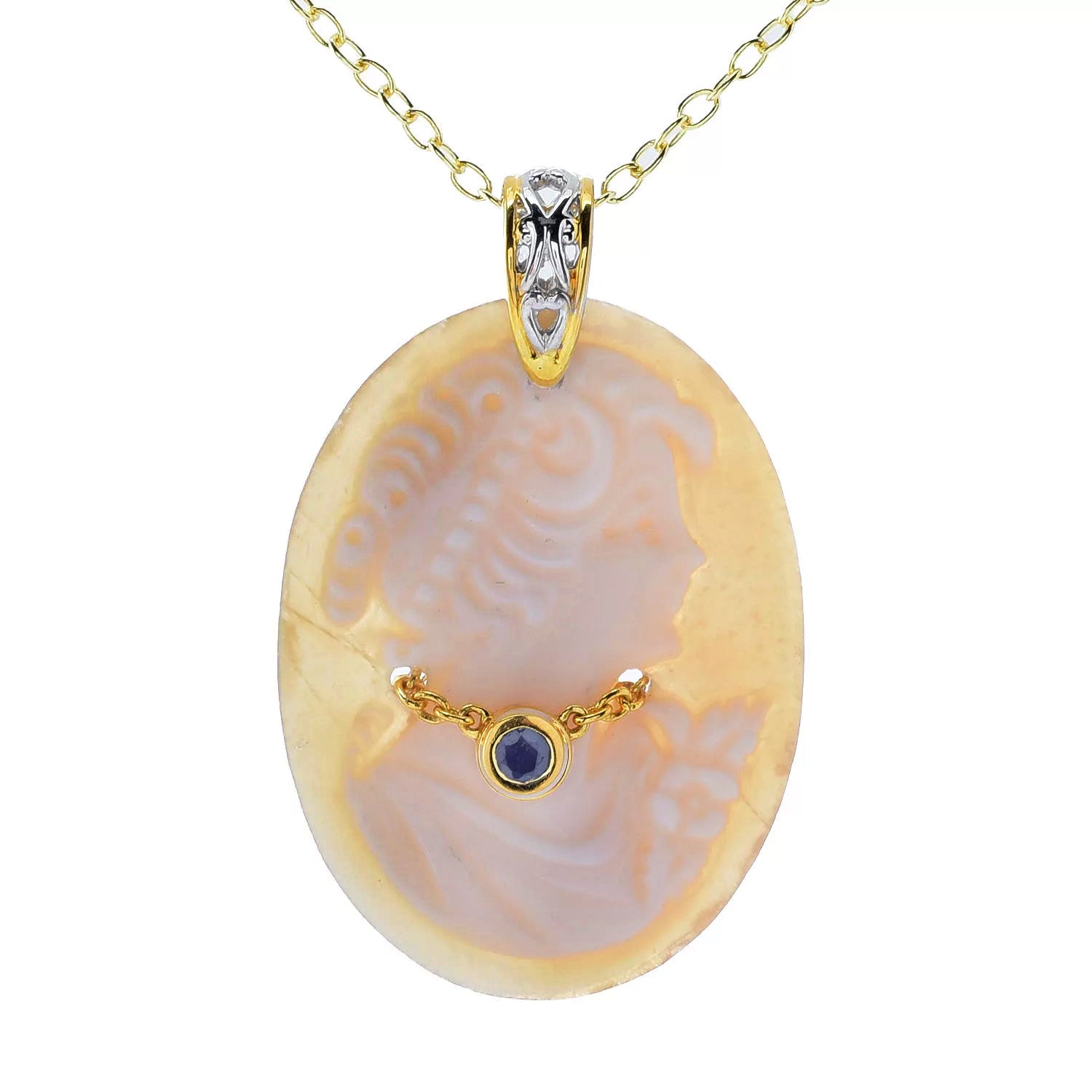 Gems en Vogue Carved Cameo & Choice of Blue Sapphire or Ruby Lady Pendant