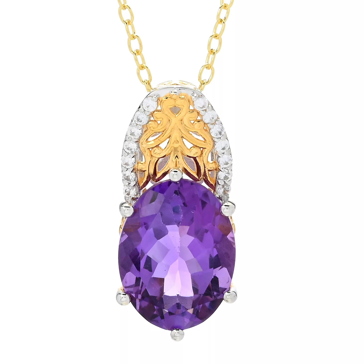 Gems en Vogue 8.37ctw African Amethyst & White Zircon Pendant