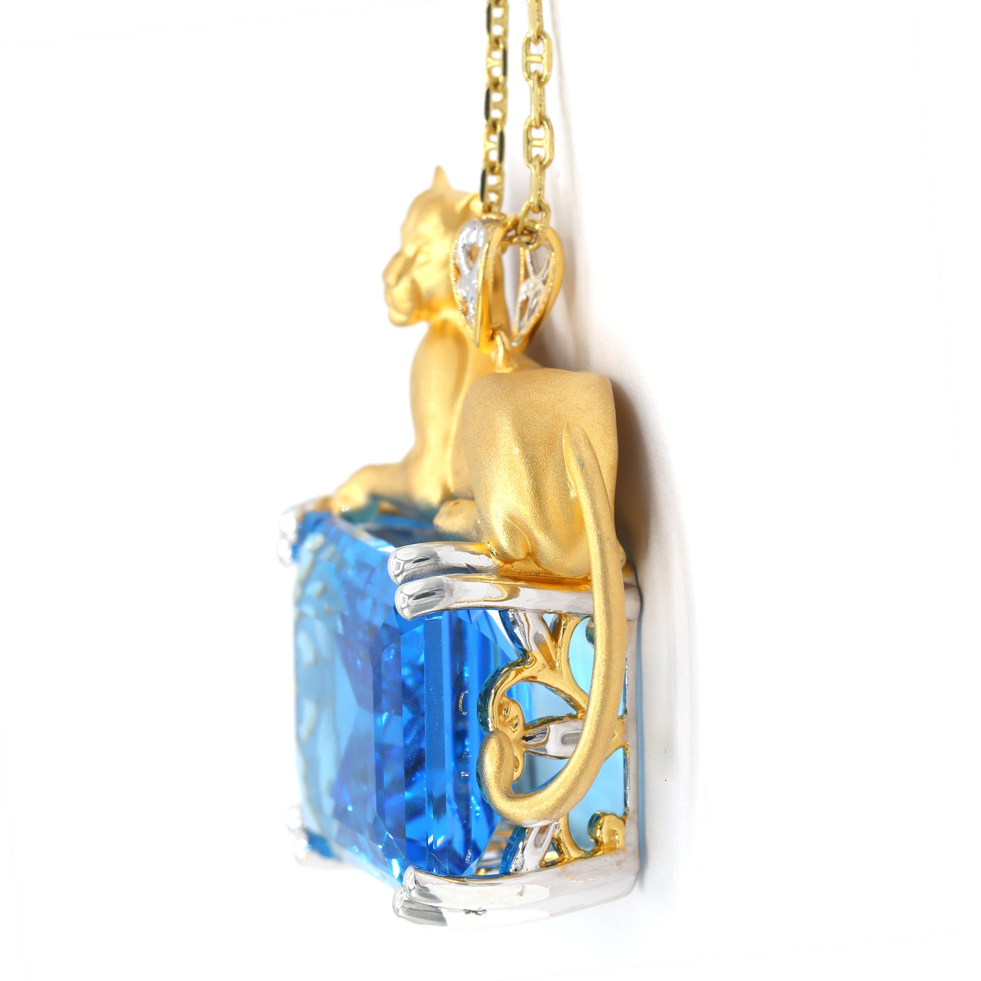 Couture Gems One-of-Kind 24K Palladium Silver 56.30ctw Kashmir Blue Topaz Panther Pendant