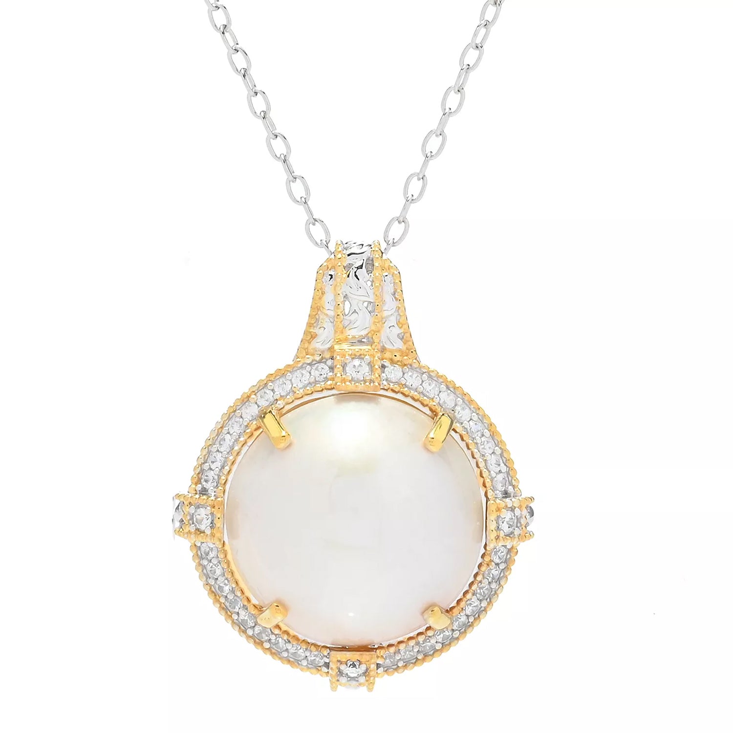 Pendentif Gems en Vogue perle de culture Mabe blanche et zircon blanc