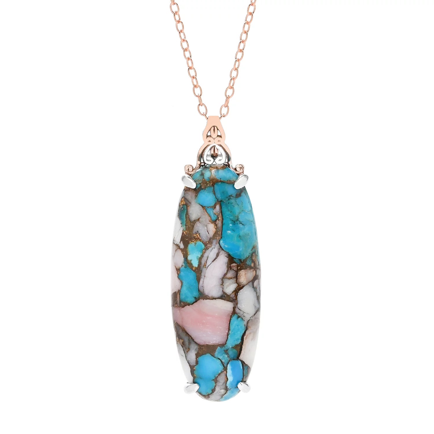 Gems en Vogue Oval Pink Opal Turquoise Pendant