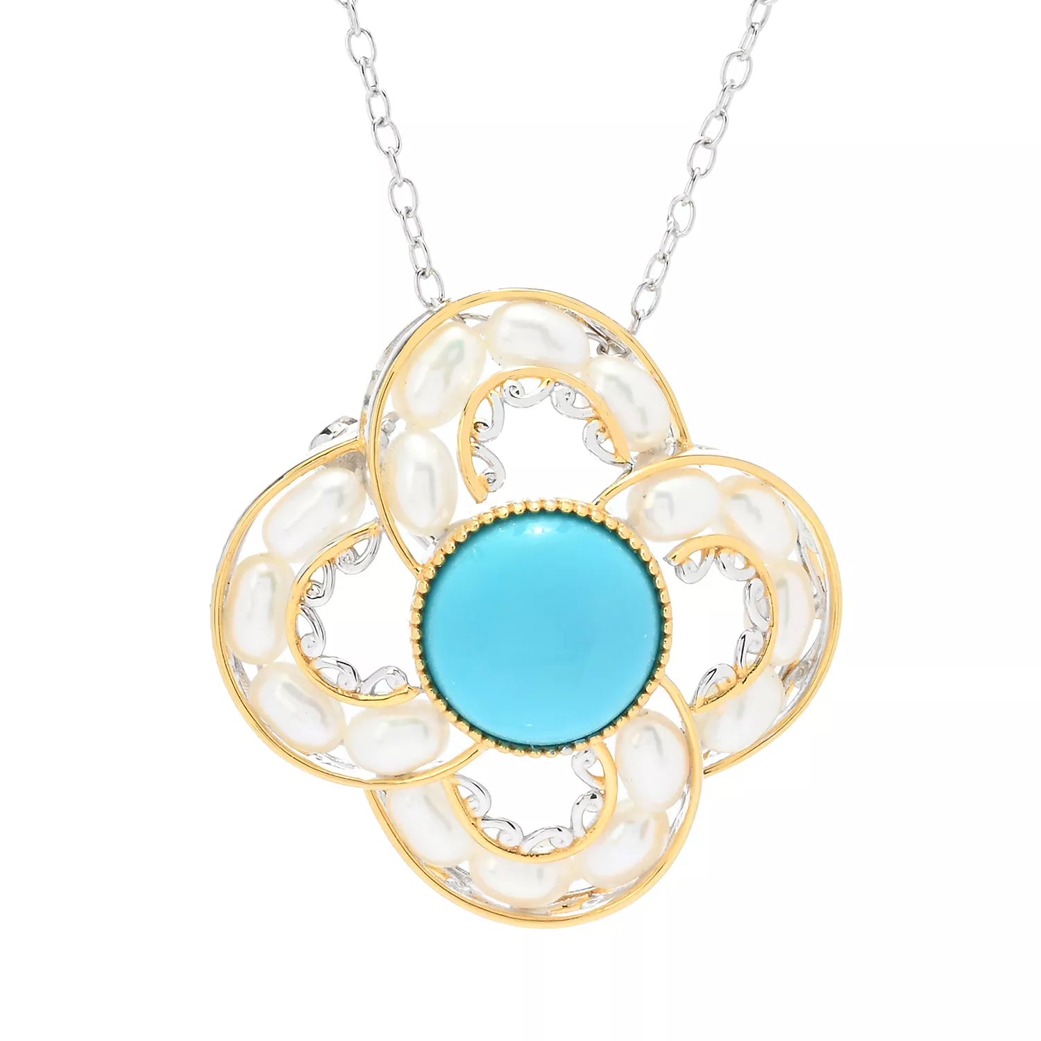 Gems en Vogue Sleeping Beauty Turquoise & Pearl Pendant
