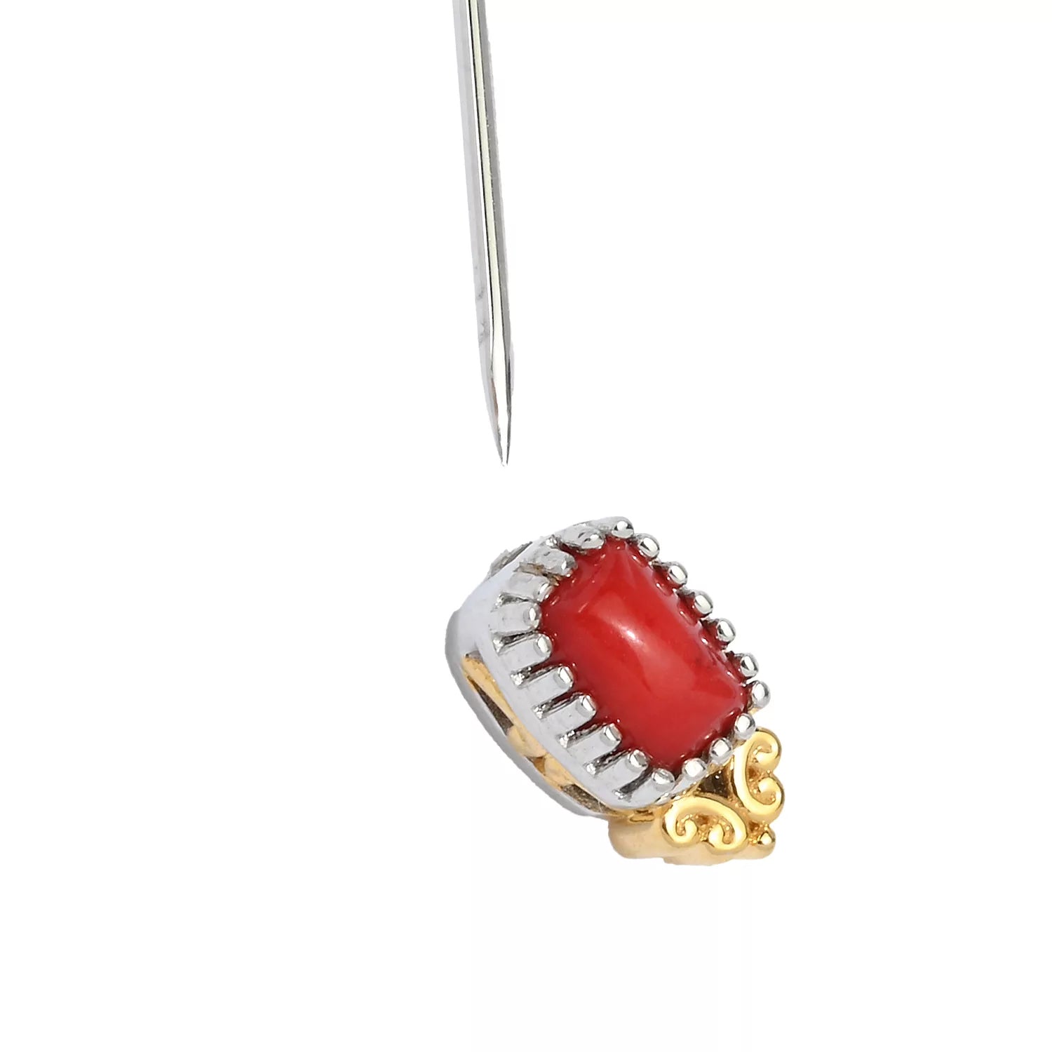 Gems en Vogue Red Coral & White Zircon Pin/Brooch