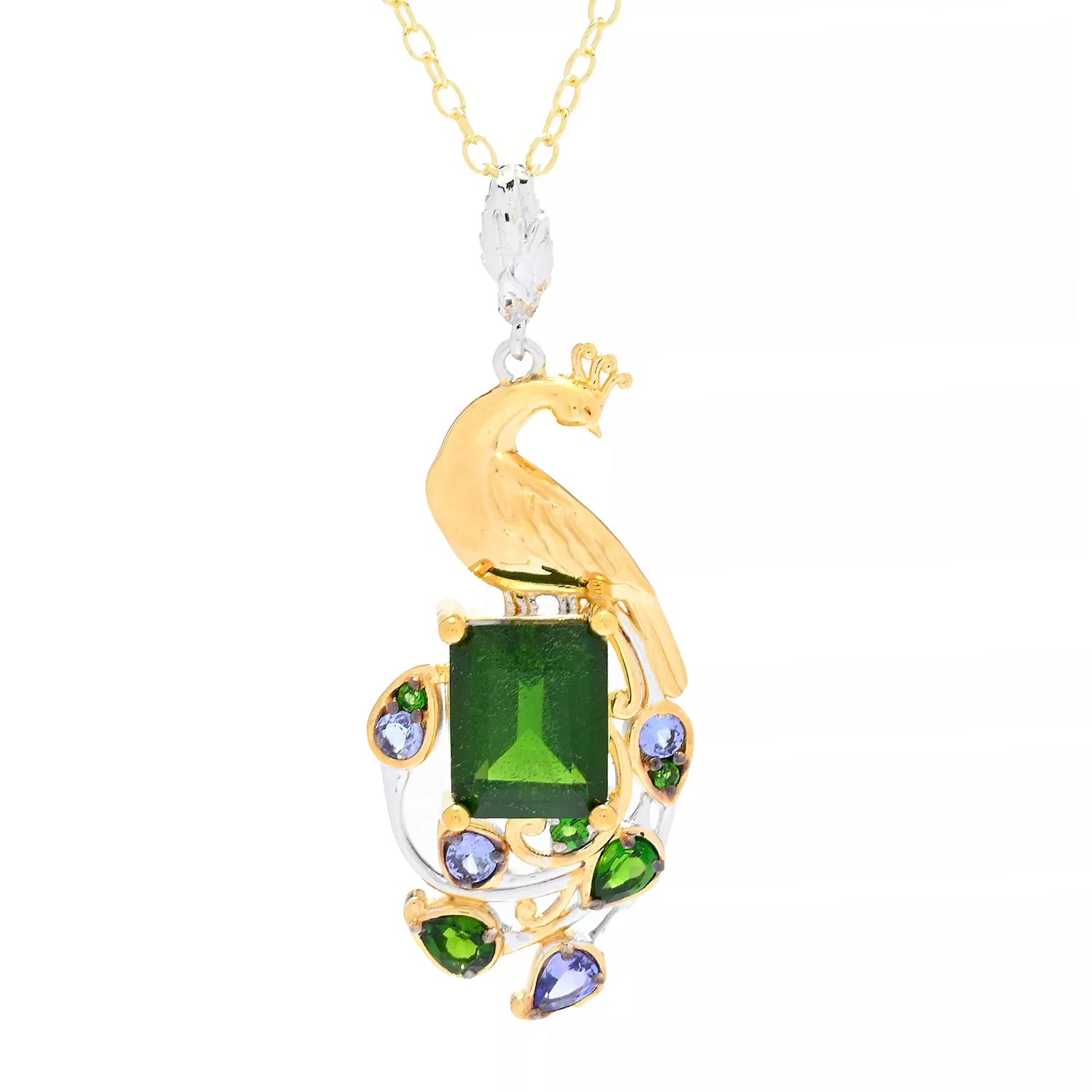 Gems en Vogue 4.15ctw Chrome Diopside & Tanzanite Peacock Pendant