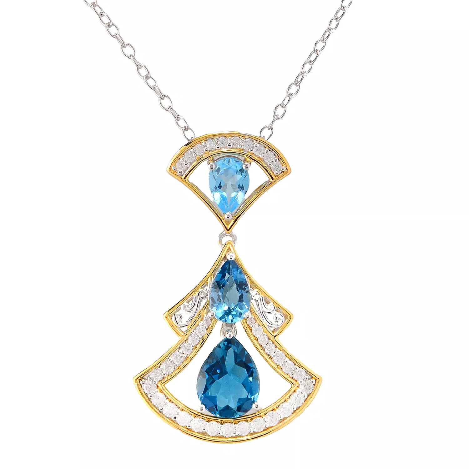 Gems en Vogue 4.62ctw Multi Blue Topaz & White Zircon Pendant