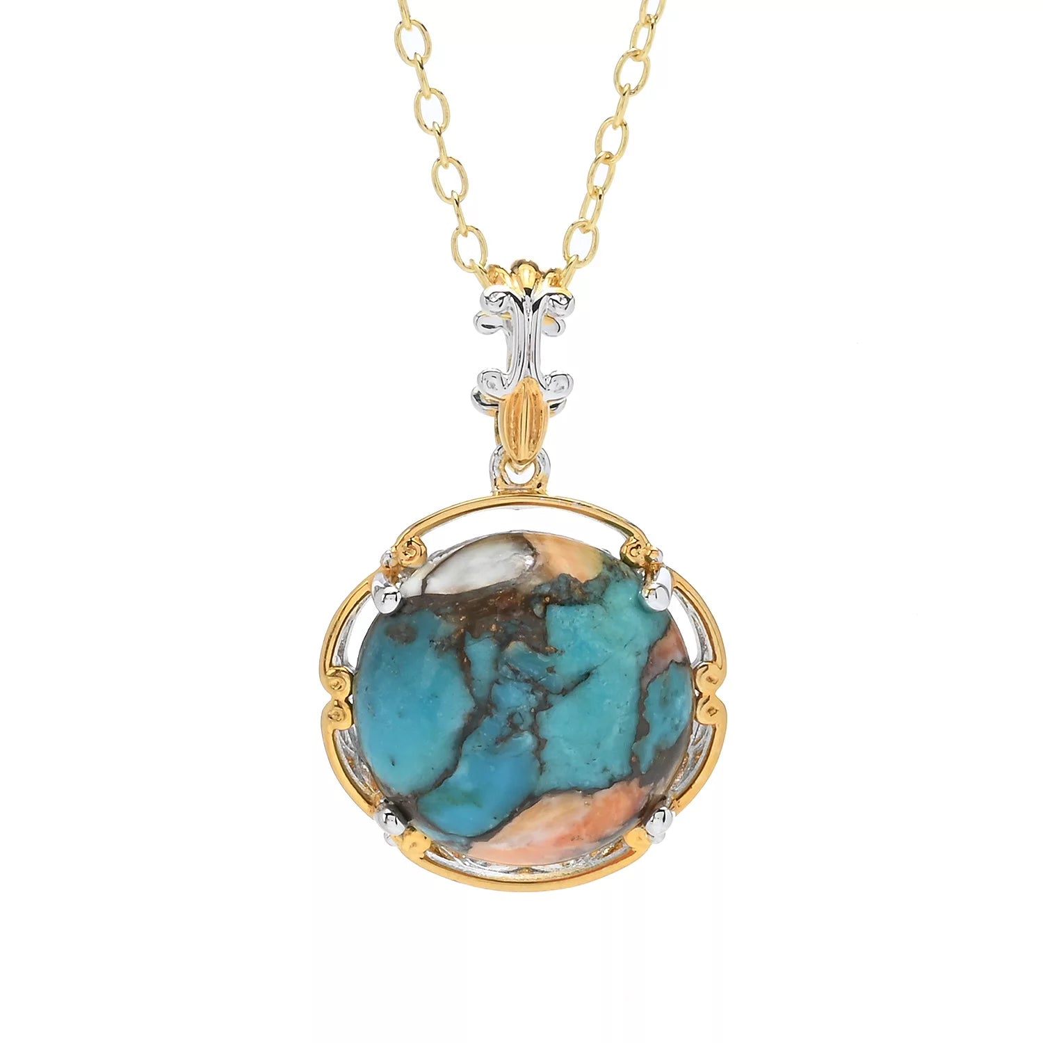 Gems en Vogue Round Spiny Oyster Turquoise Pendant