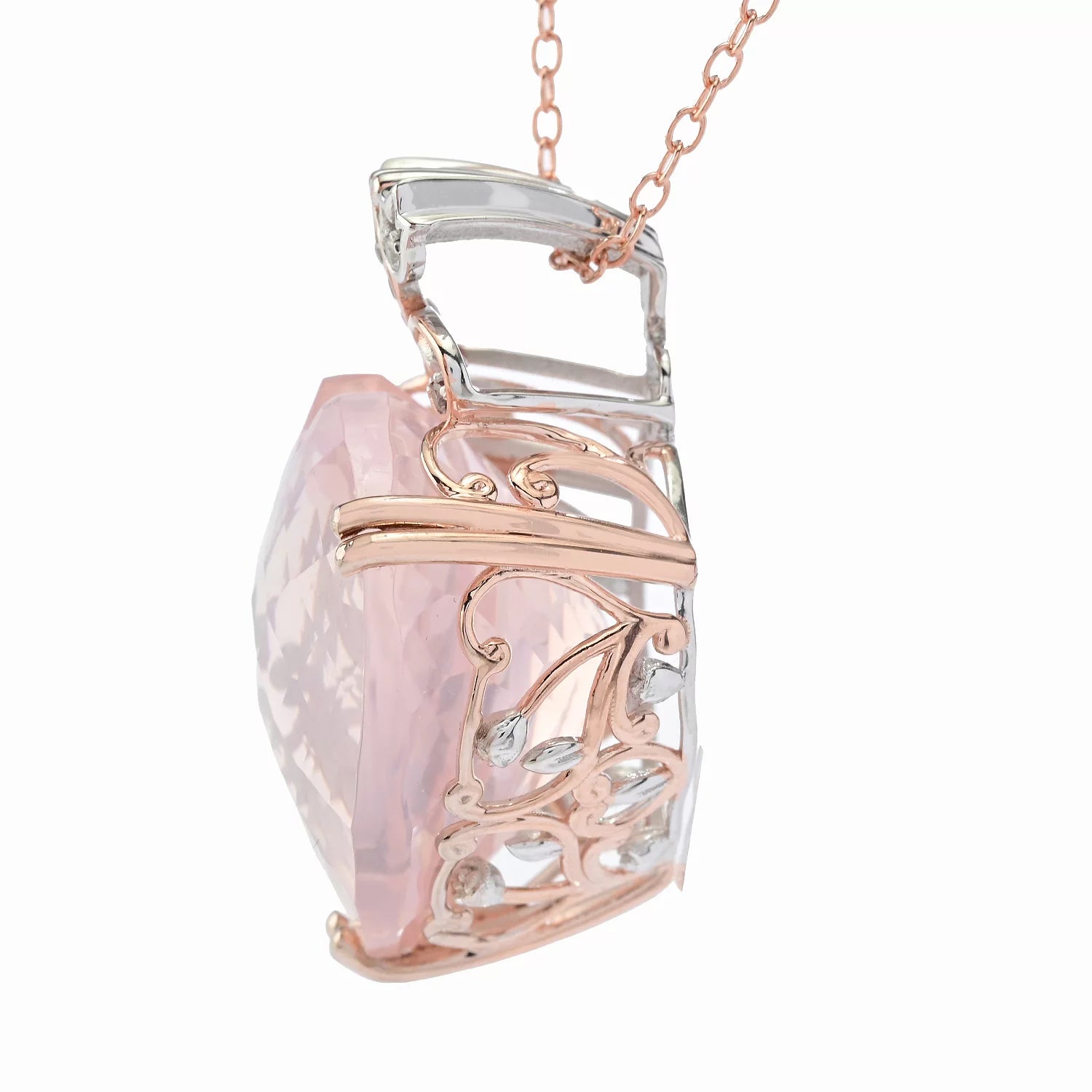 Gems en Vogue Pendentif Honker en Quartz Rose Taille Cœur de 50,18 carats et Zircon Blanc