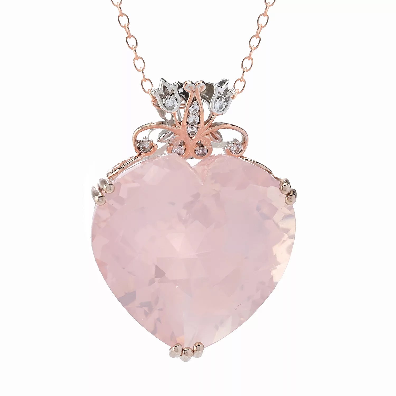 Gems en Vogue Pendentif Honker en Quartz Rose Taille Cœur de 50,18 carats et Zircon Blanc