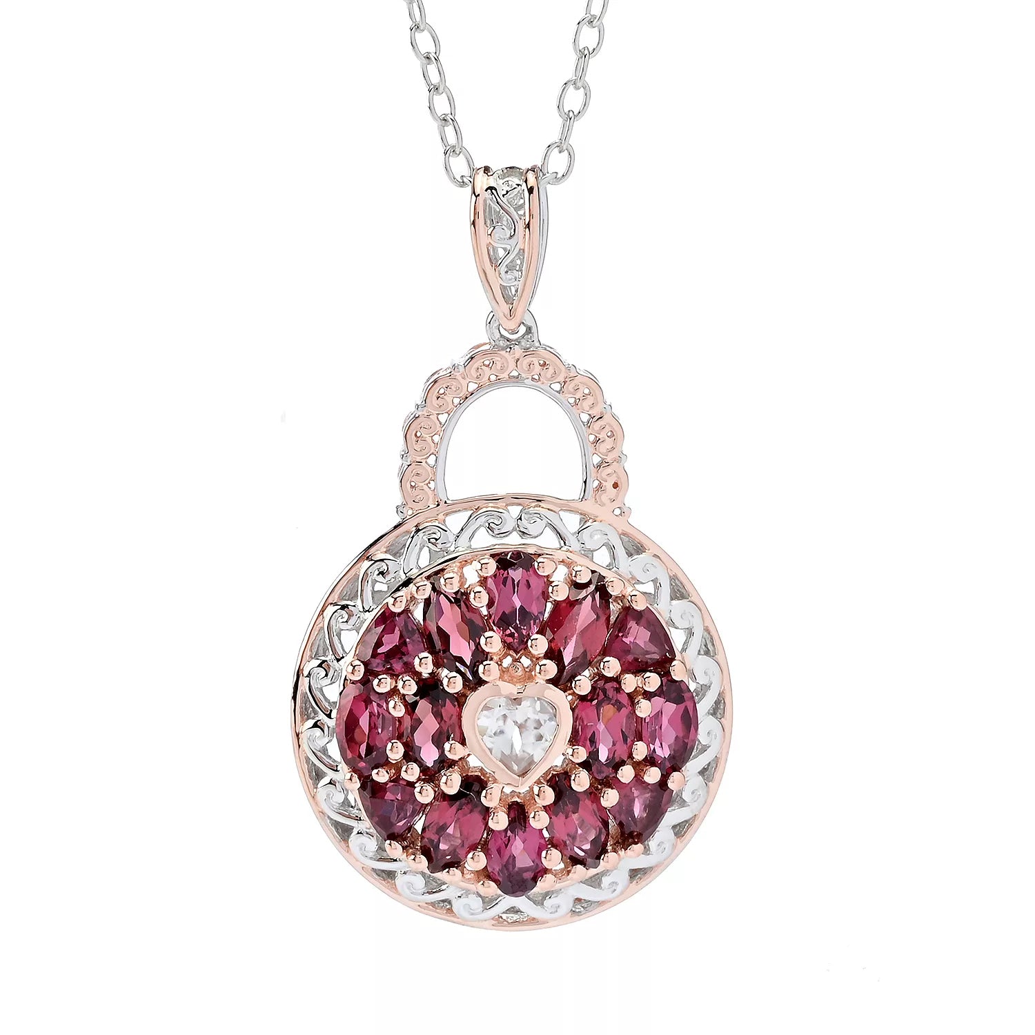 Gems en Vogue 4.26ctw Umba River Rose Garnet & White Zircon Padlock Pendant