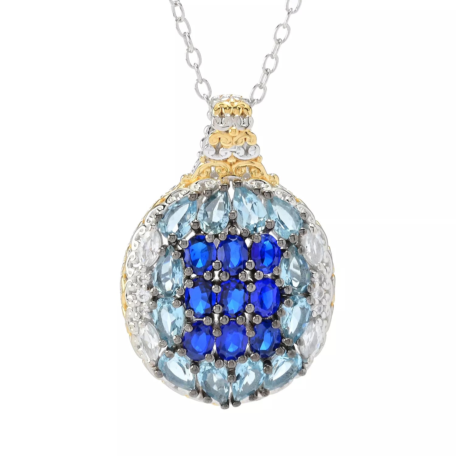 Gems en Vogue 3.90ctw Cobalt Blue Spinel, Aquamarine & White Zircon Pendant