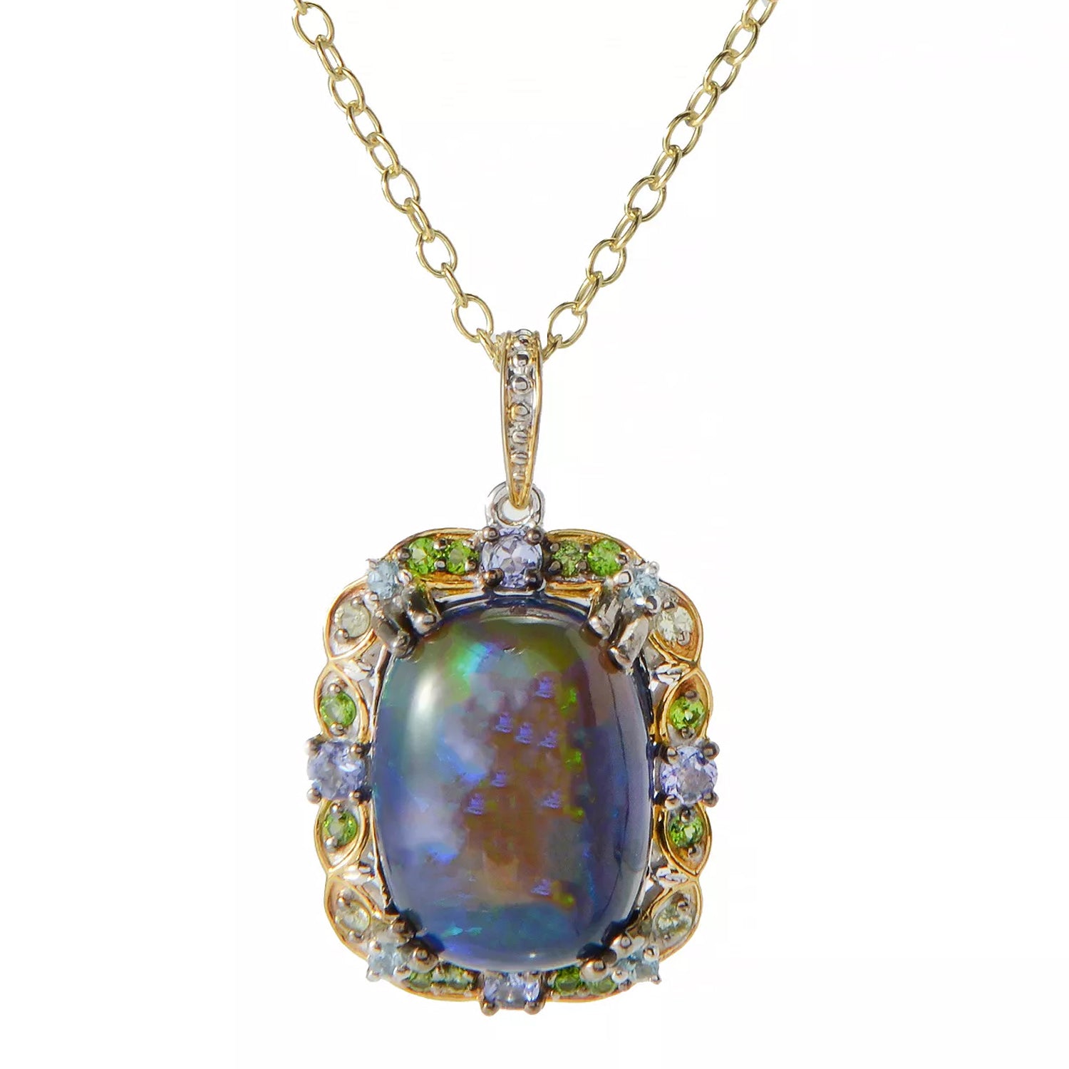 Gems en Vogue Peacock Opal & Multi Gemstones Pendant