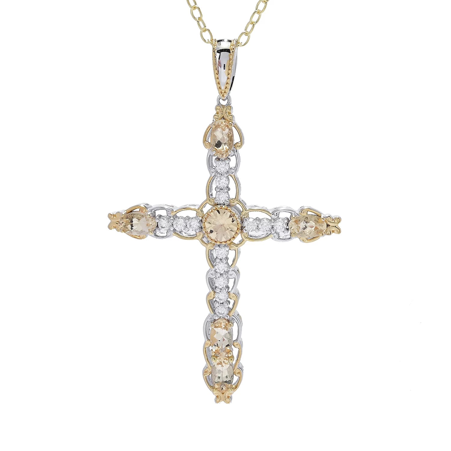Gems en Vogue 2.09ctw Imperial Topaz & White Zircon Cross Pendant