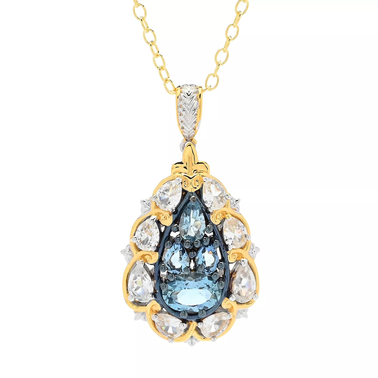 Gems en Vogue 2.88ctw Tanzanian Aquamarine & White Zircon Pendant