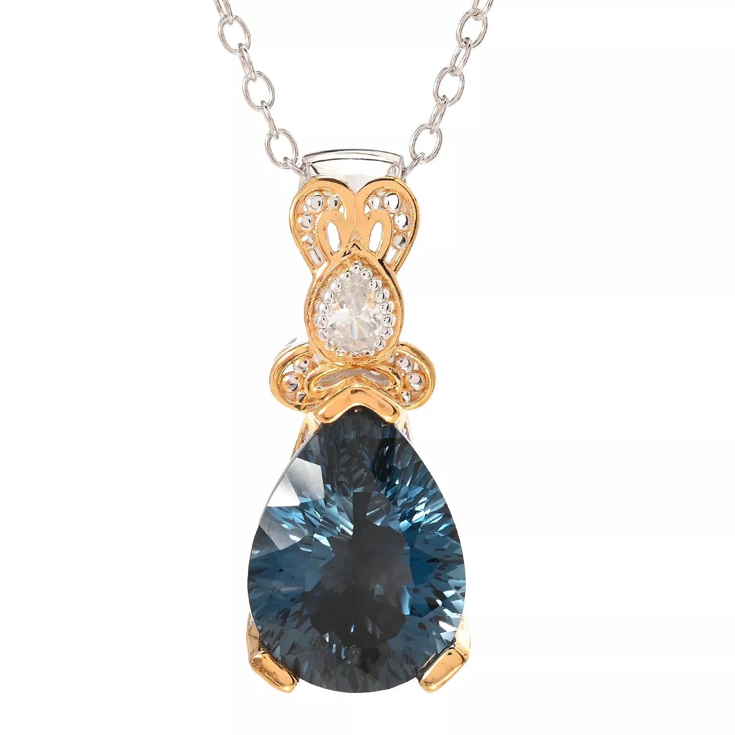 Gems en Vogue 8.59ctw Concave Cut London Blue Topaz & White Zircon Pendant