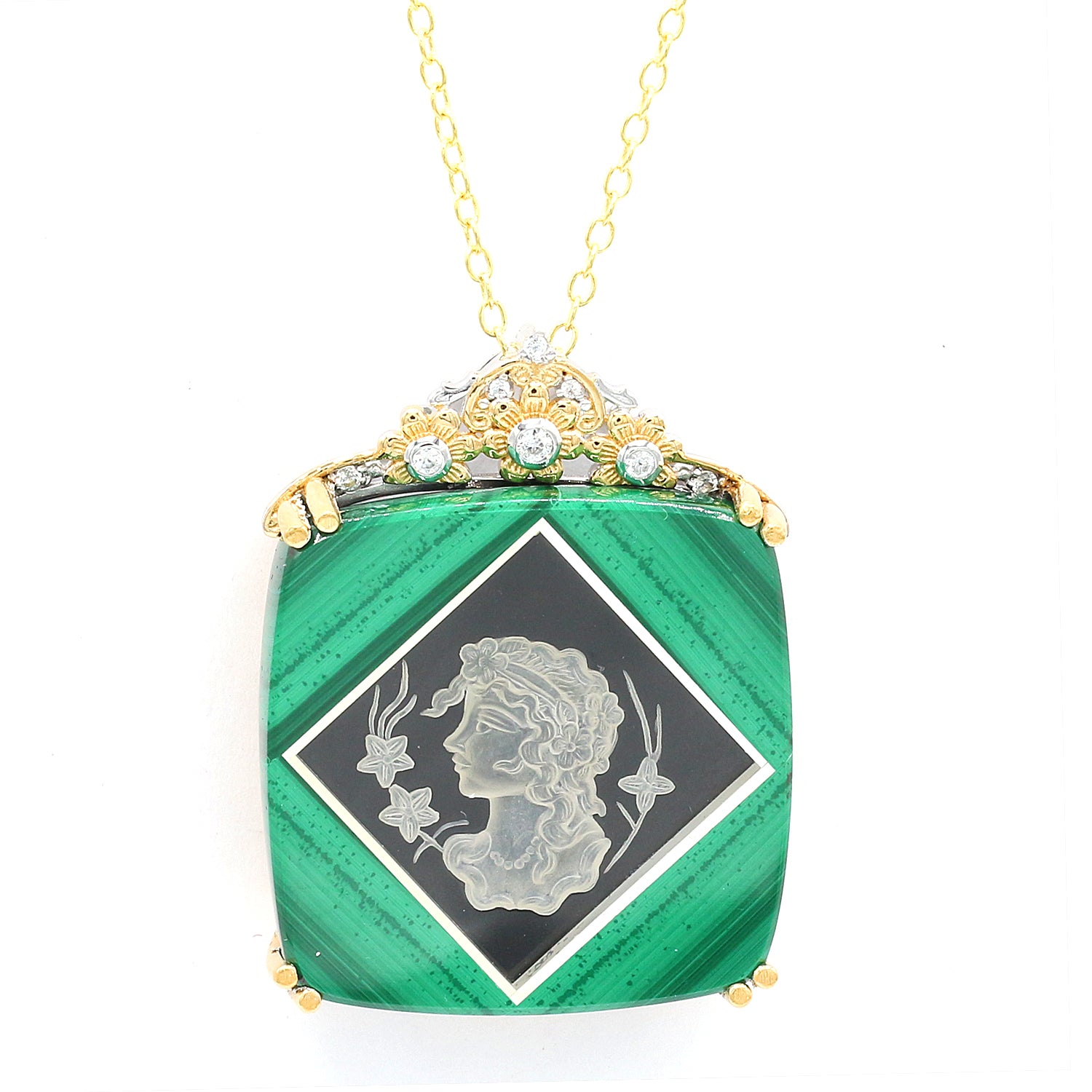 Couture Gems Malachite with Quartz & White Zircon Lady Pendant