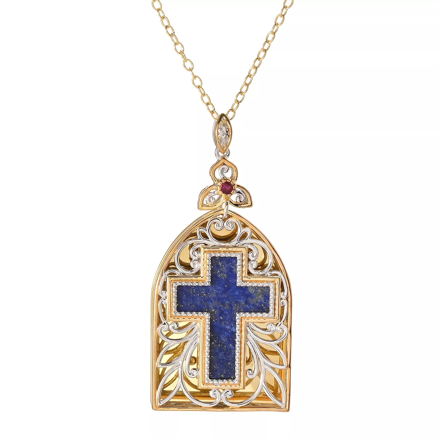 Gems en Vogue Lapis & Ruby Cross Medallion Pendant