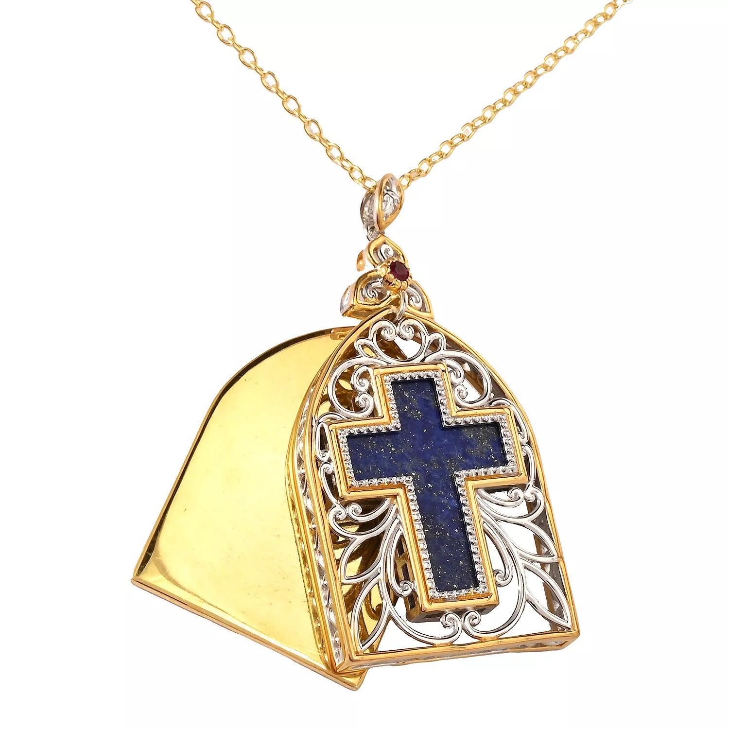 Gems en Vogue Lapis & Ruby Cross Medallion Pendant