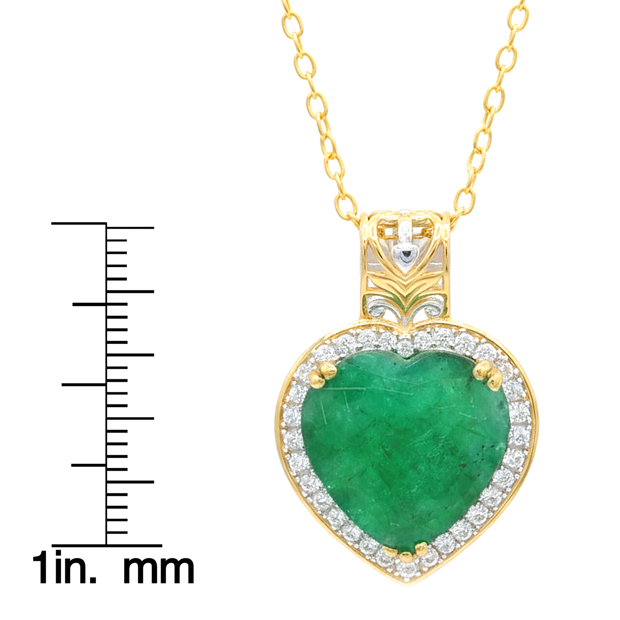 Gems en Vogue Pendentif Cœur en Argent Palladium 24 carats, Émeraude de Zambie de 9,92 carats et Zircons Blancs