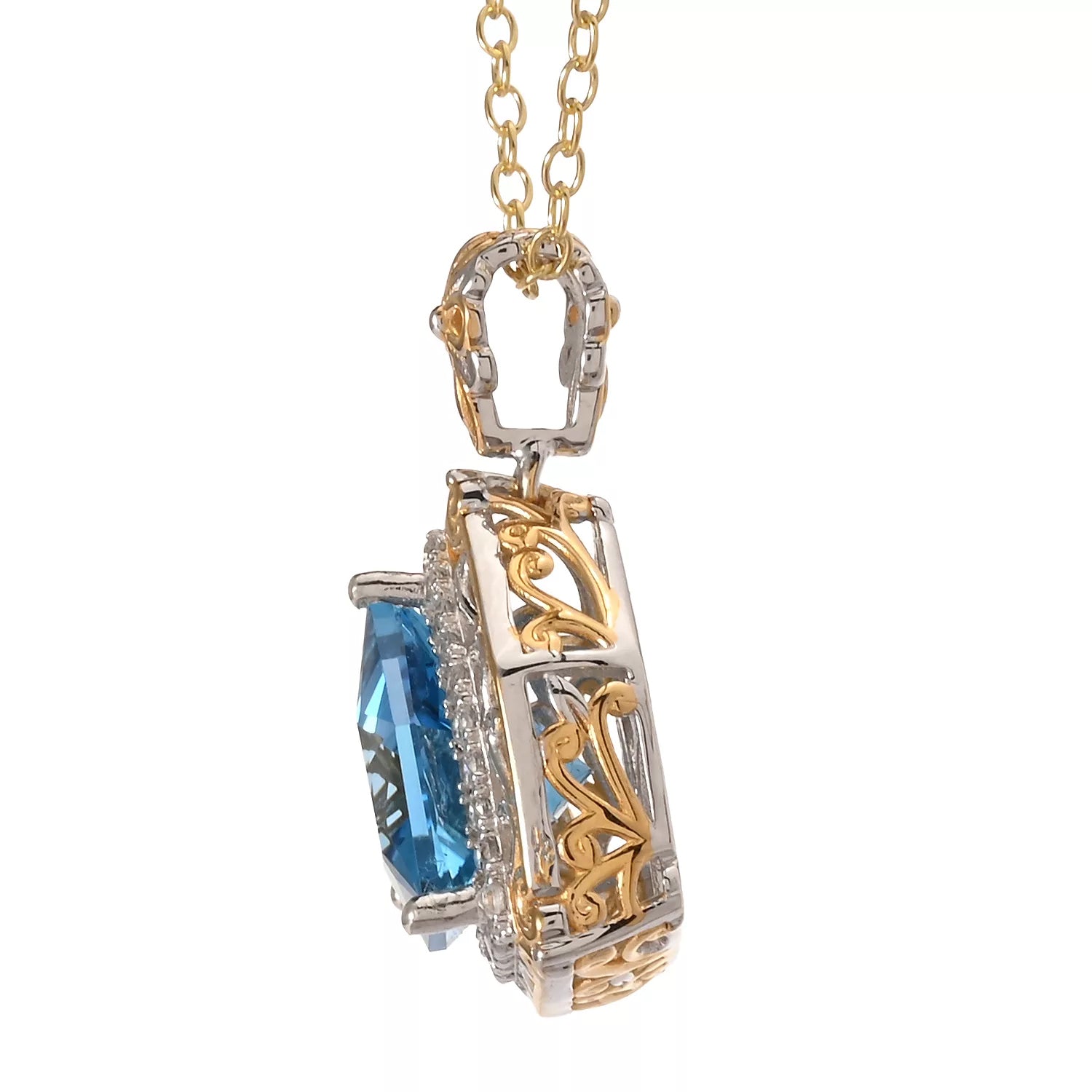 Gems en Vogue 8.23ctw Fancy Trillion Cut Super Swiss Blue Topaz & White Zircon Pendant