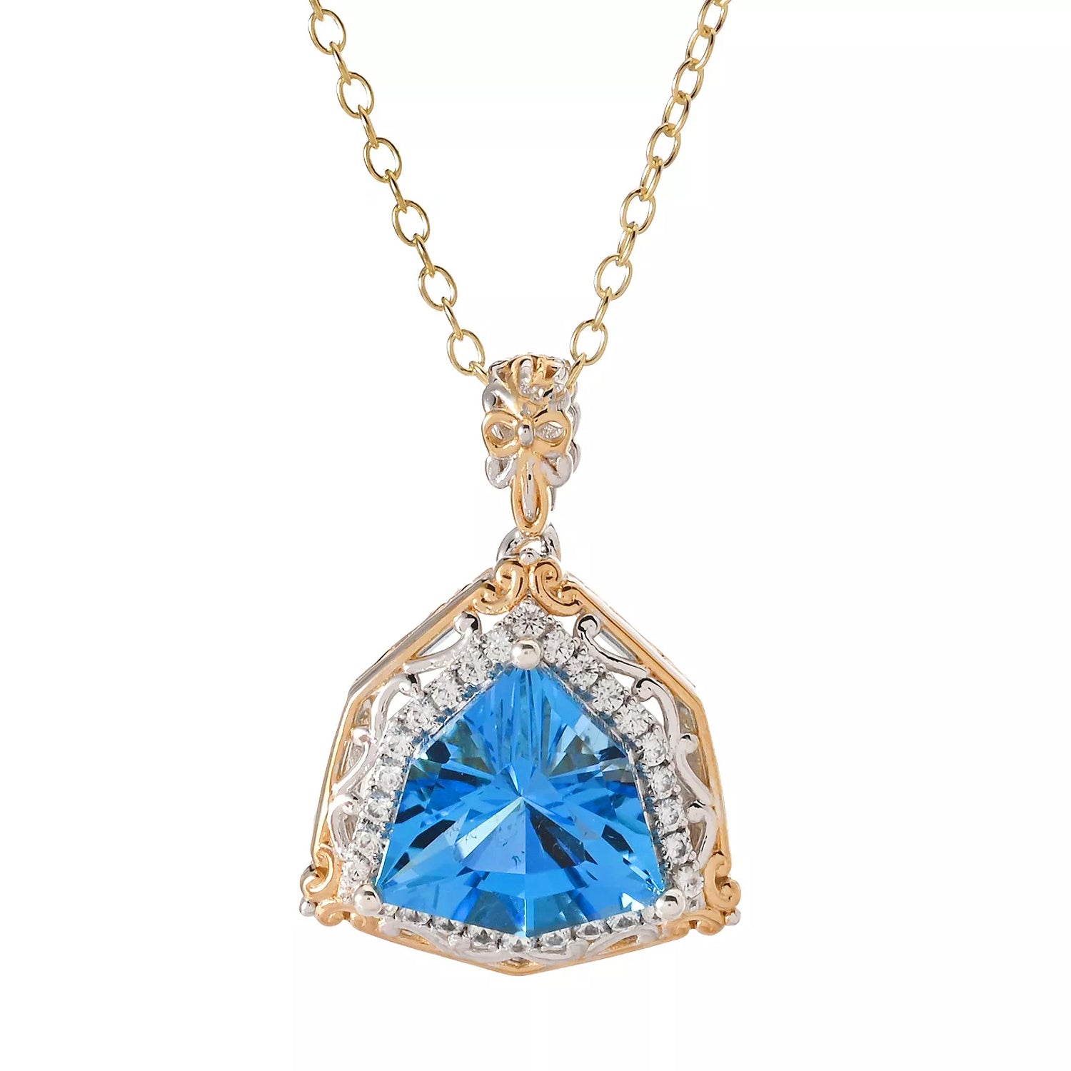 Gems en Vogue 8.23ctw Fancy Trillion Cut Super Swiss Blue Topaz & White Zircon Pendant