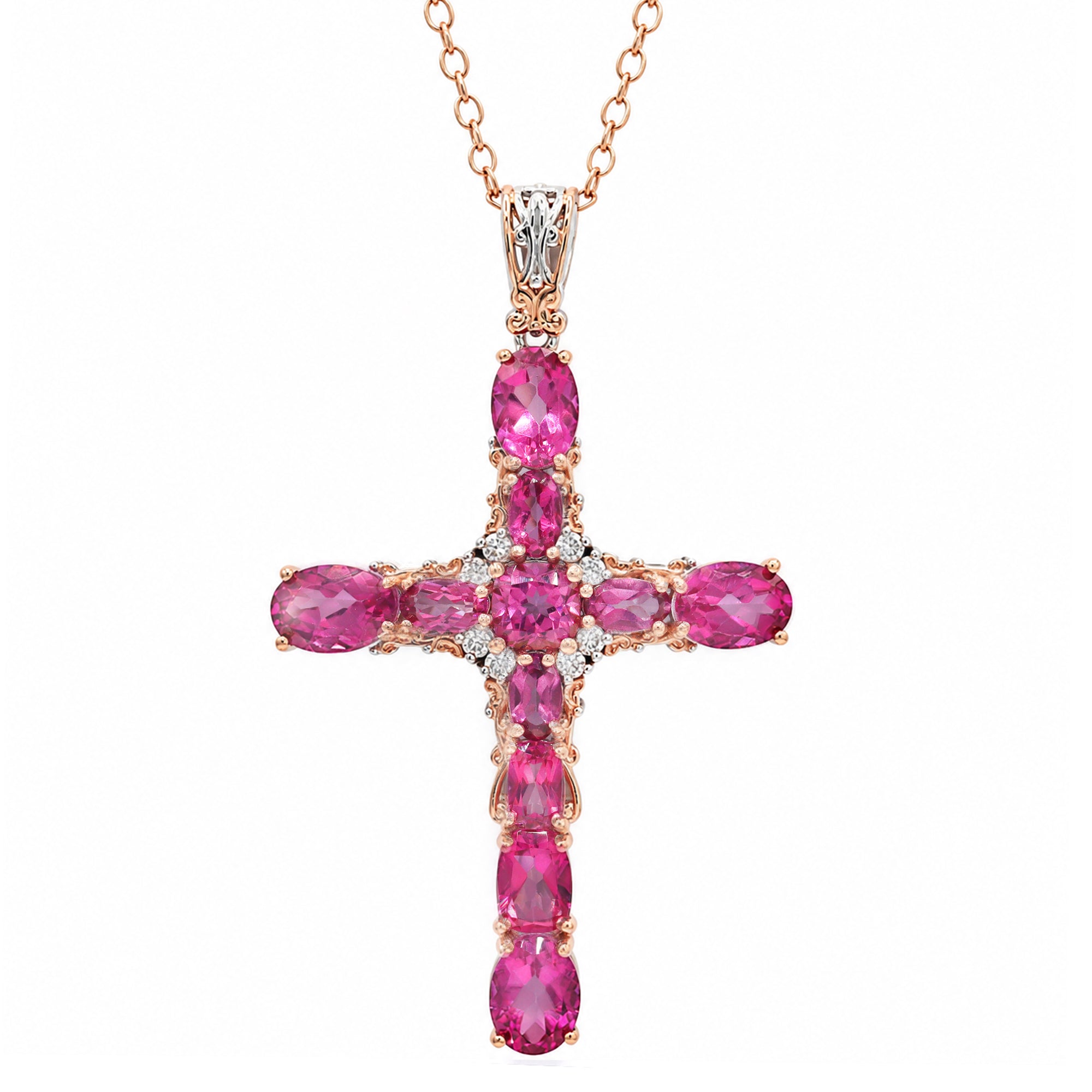 Gems en Vogue 24K Palladium Silver 2.93ctw Pink Topaz & White Zircon Cross Pendant
