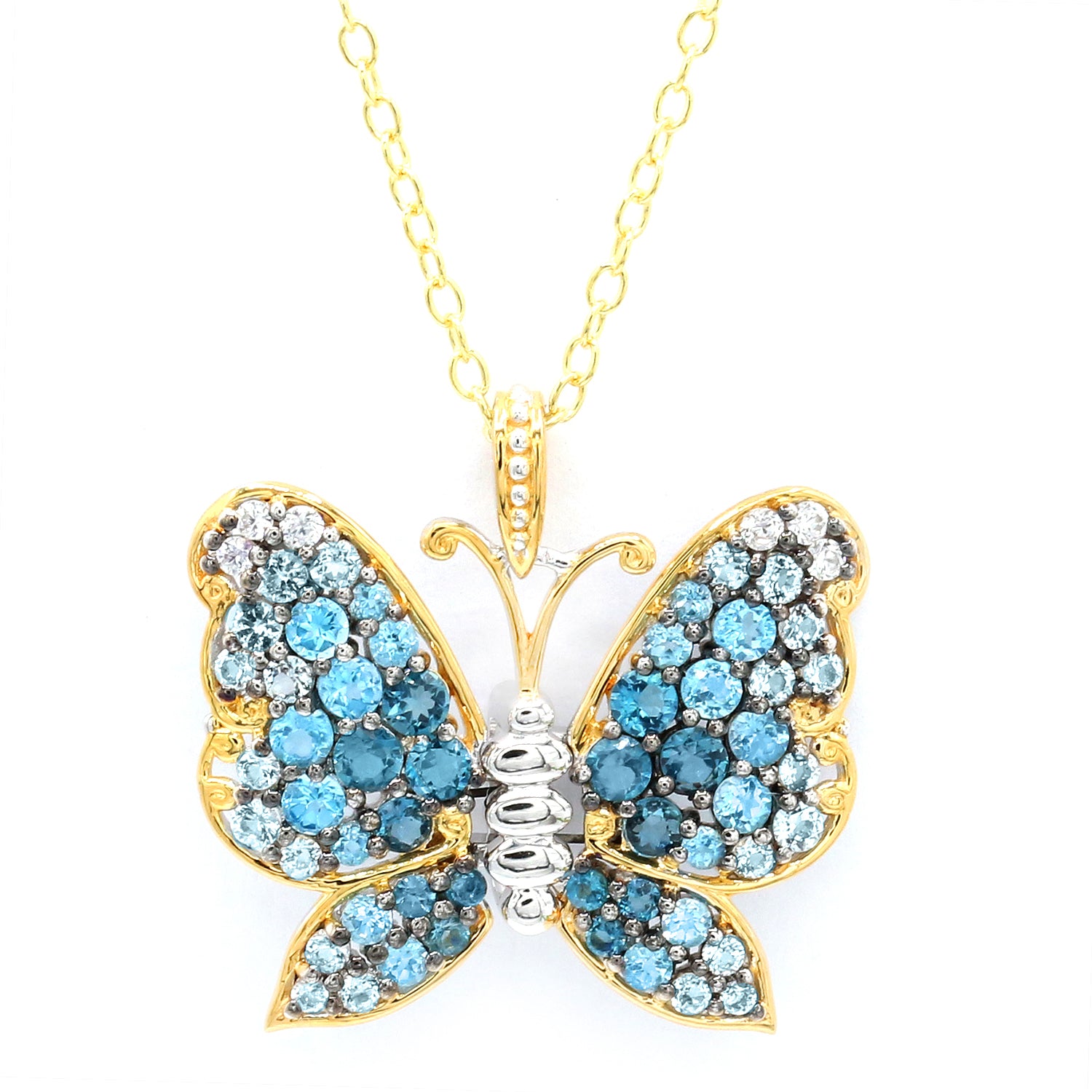 Gems en Vogue Pendentif Papillon en Argent Palladié 24K, Citrines Multiples et Zircons Blancs 2.68 carats