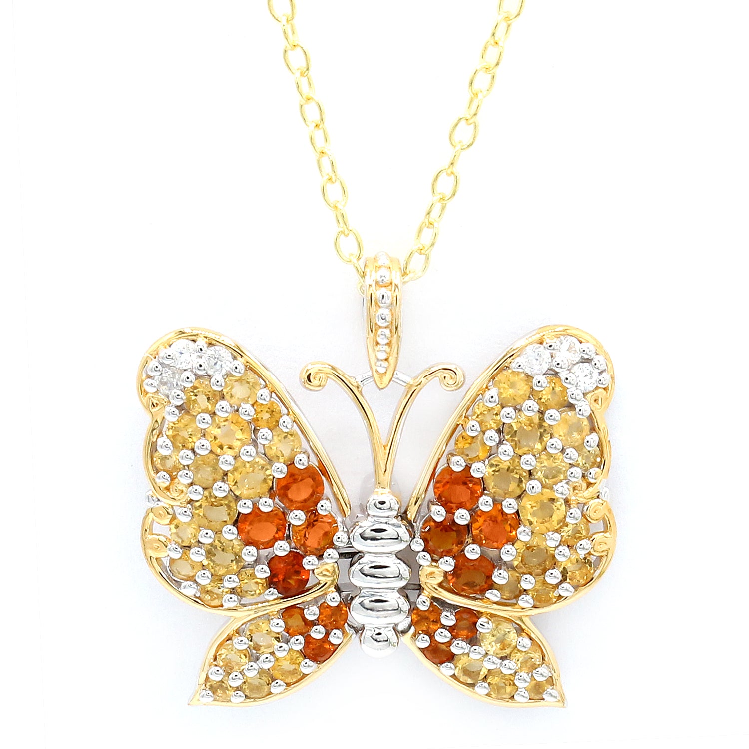 Gems en Vogue 24K Palladium Silver 2.68ctw Multi Citrine & White Zircon Butterfly Pendant