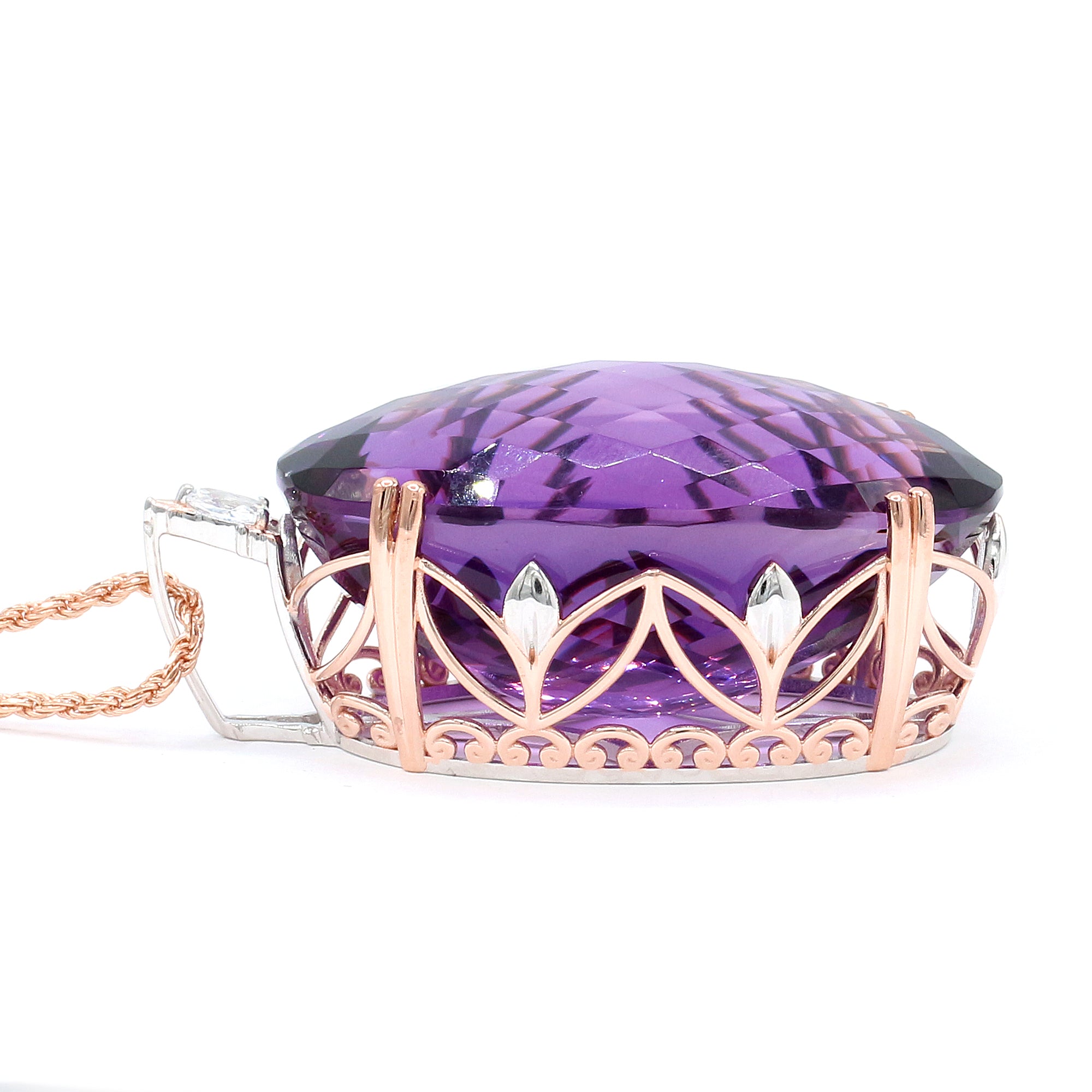 Couture Gems One-of-a-kind 18K Palladium Silver 132.99ctw Tanzanian Amethyst & White Zircon Honker Pendant