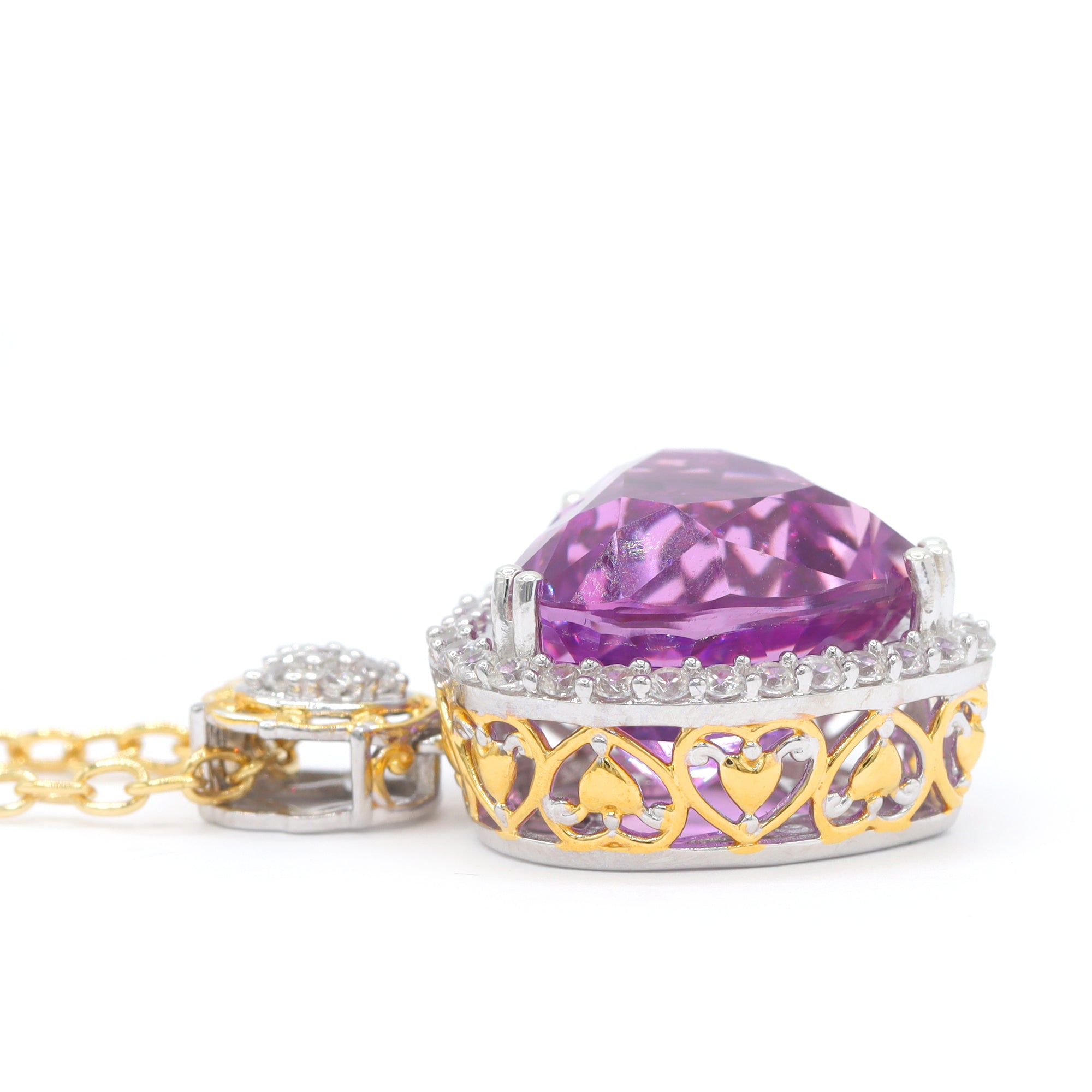 Couture Gems 24K Palladium Silver 18.94ctw Heart Shape Martha Rocha 5A Kunzite & White Zircon Pendant