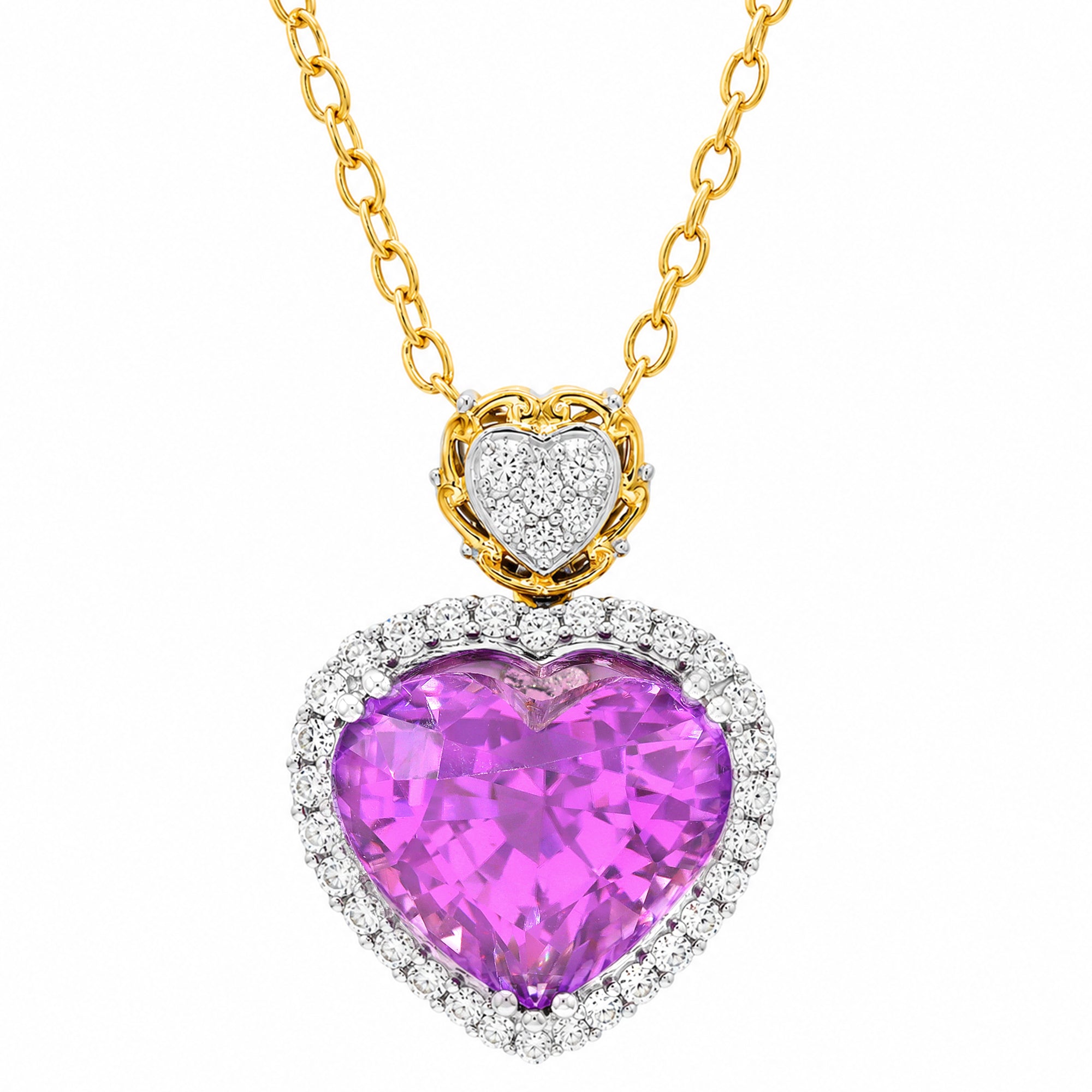 Couture Gems 24K Palladium Silver 18.94ctw Heart Shape Martha Rocha 5A Kunzite & White Zircon Pendant